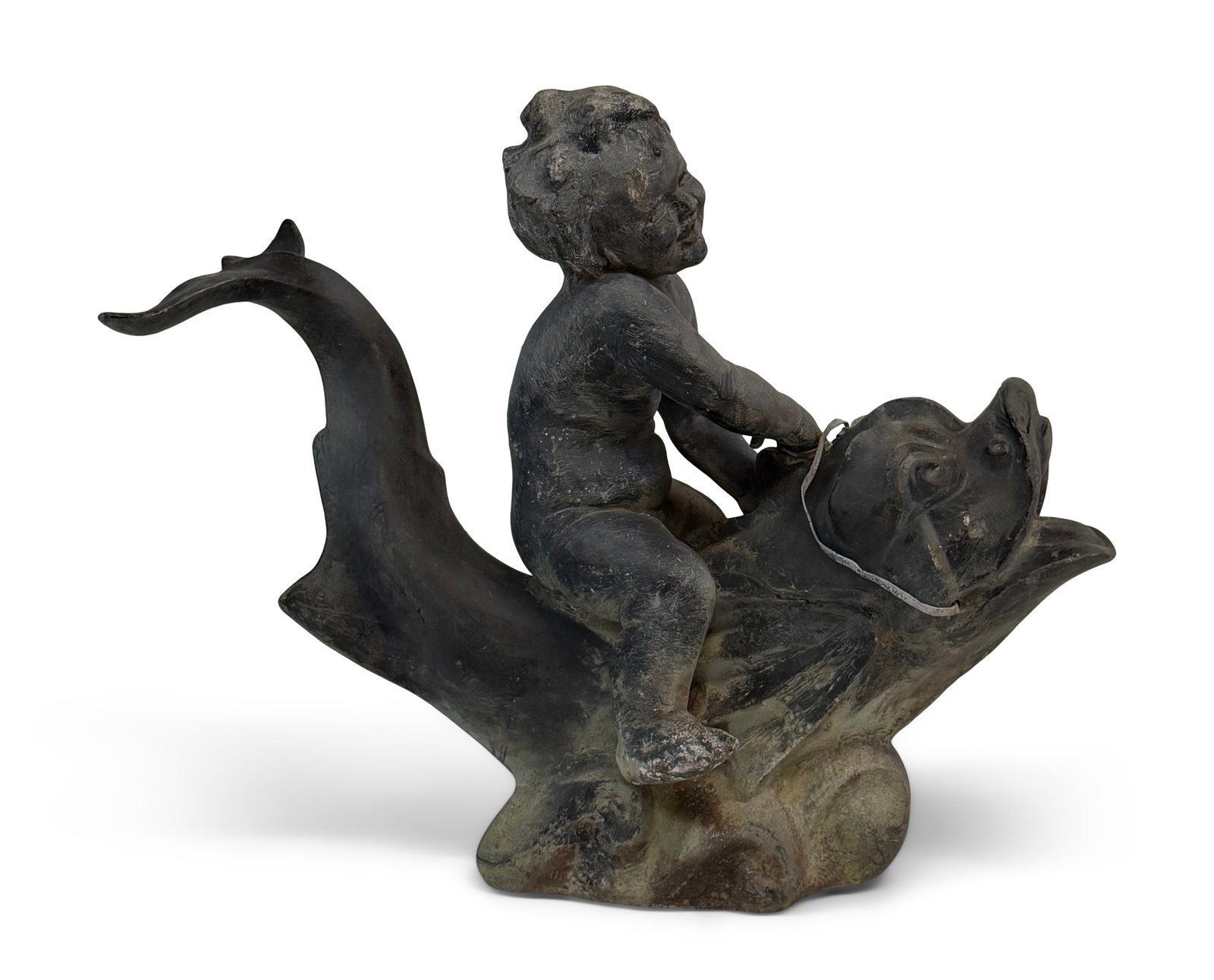 American Lead Fountain of a Cherub Riding a Dolphin (1 of 1)