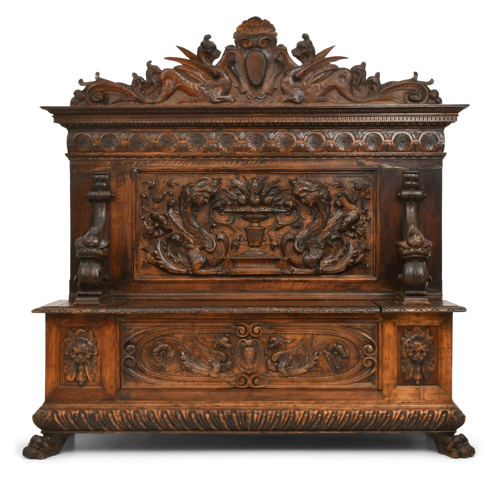 A Large Italian Renaissance Revival Walnut Bench (1 of 10)