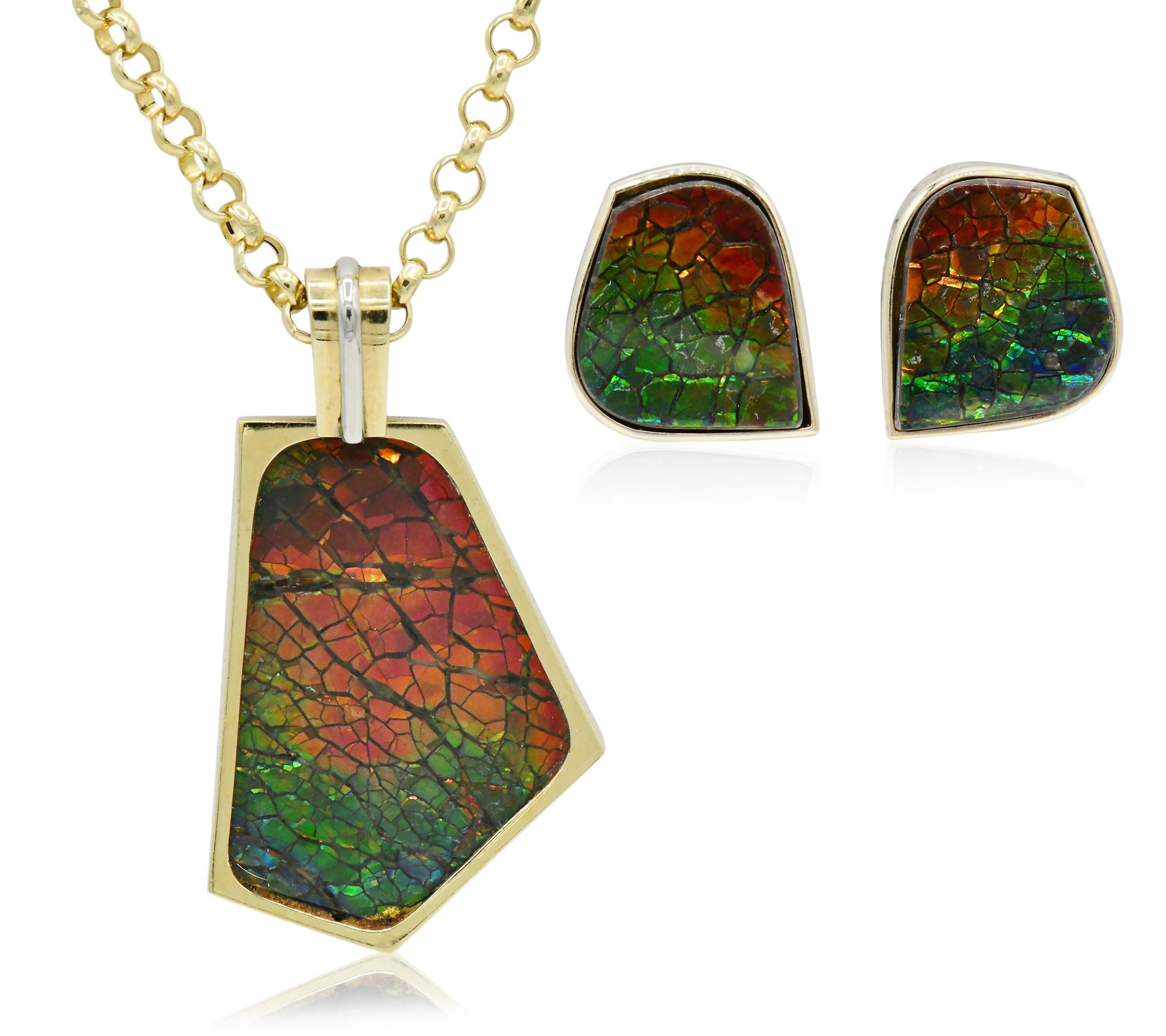 18K & 14K Yellow Gold and Ammolite Demi Parure (1 of 1)