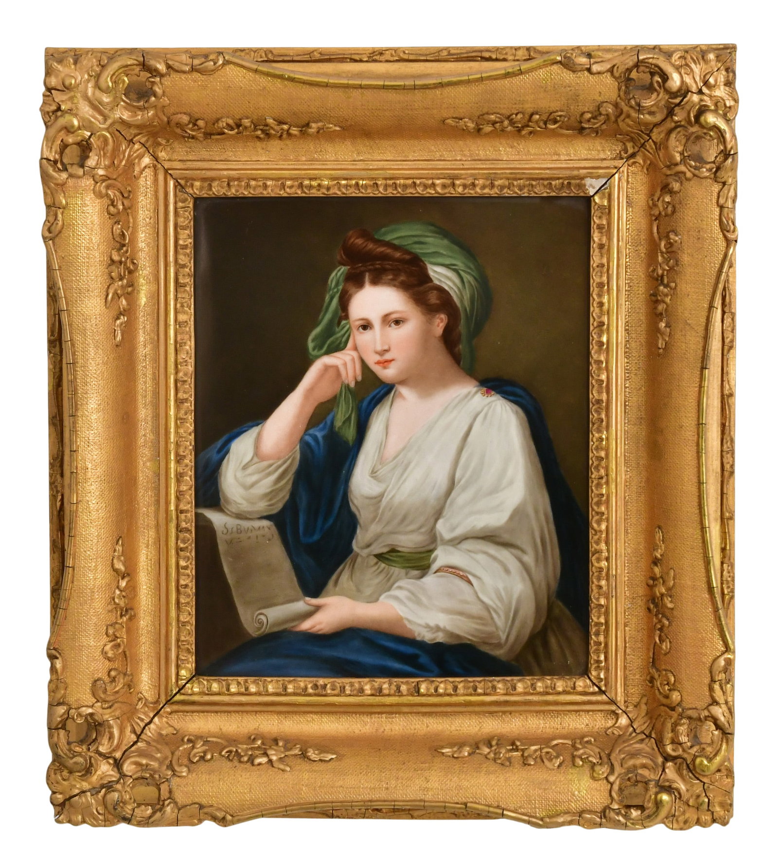 Berlin (KPM) Porcelain Plaque of a Woman: Berlin (KPM) Porcelain Plaque of a Woman circa 1900 impressed "K.P.M." with scepter mark 12 3/4 x inches (plaque) 18 1/2 x 16 1/2 inches (frame)