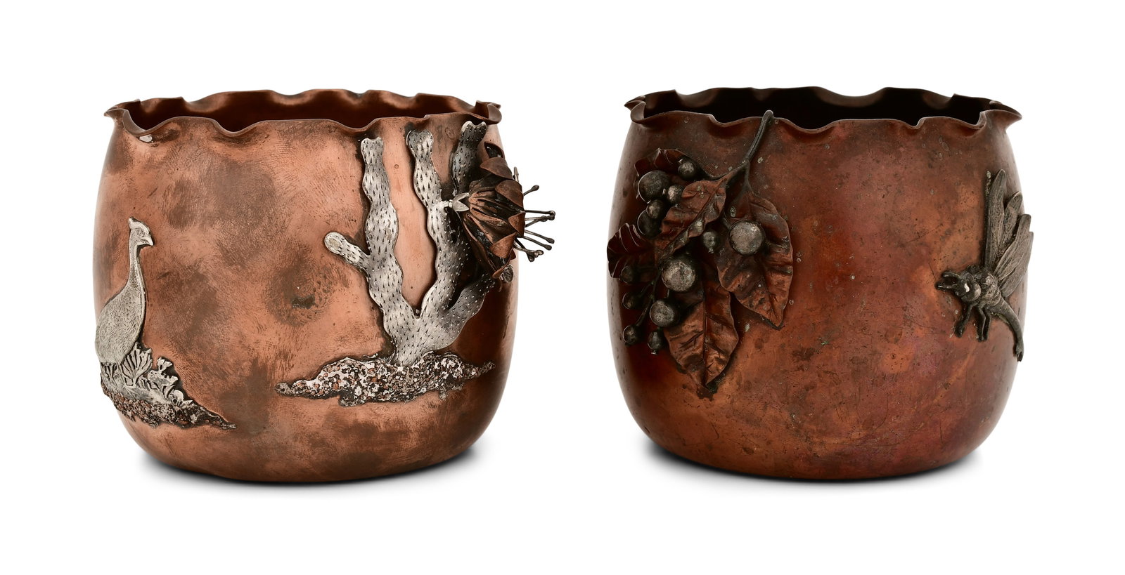 Two Gorham Co. Mixed Metal Bowls with Dragonflies & Peacocks (1 of 10)