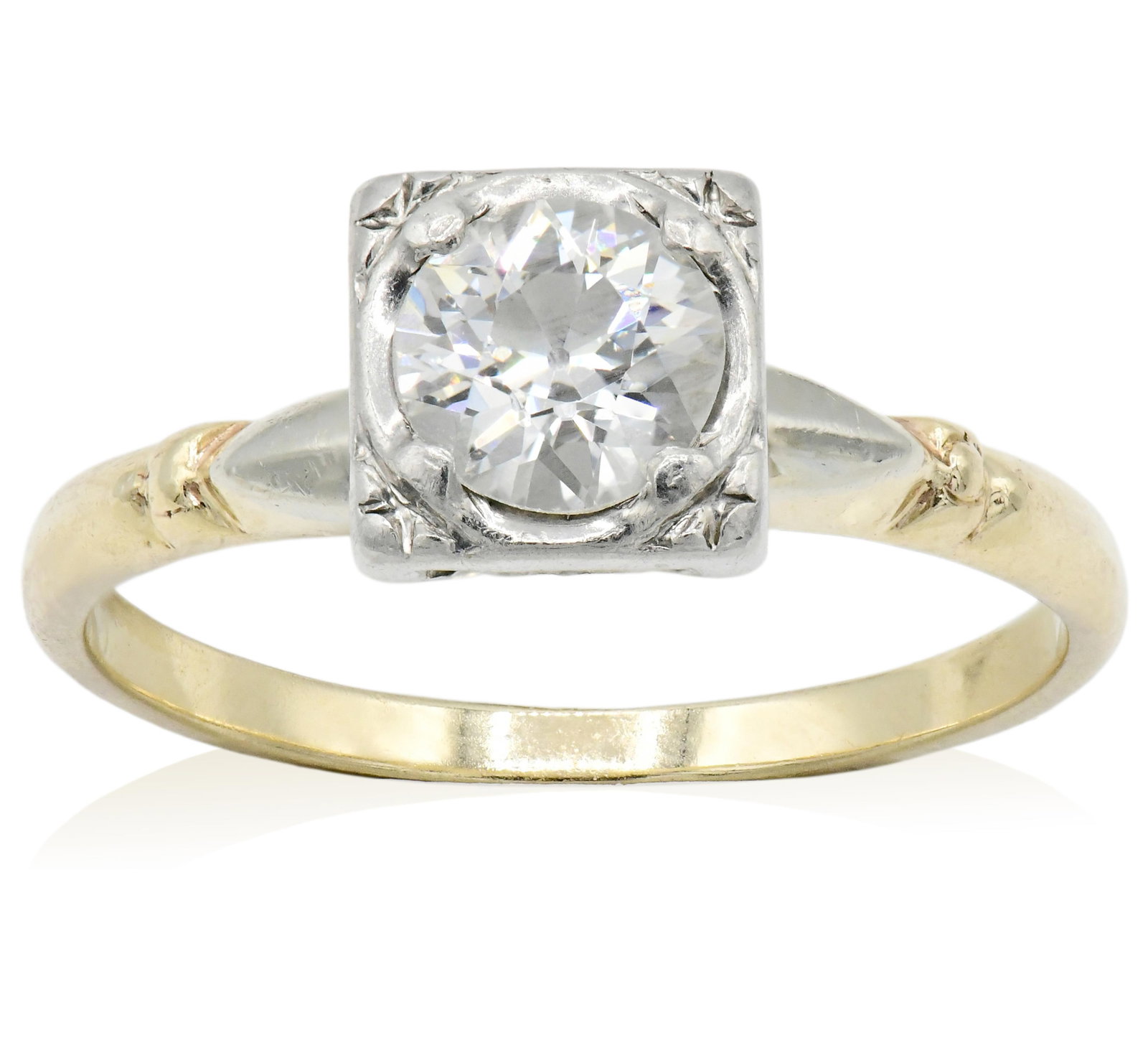 14K Yellow Gold & Old European Cut Diamond Ring: 14K Yellow Gold & Old European Cut Diamond Ring • featuring a 0.58 carat Old European cut diamond with H color, SI1 clarity and No fluorescence • JS (makers mark) • 6 1/2 (ring size)