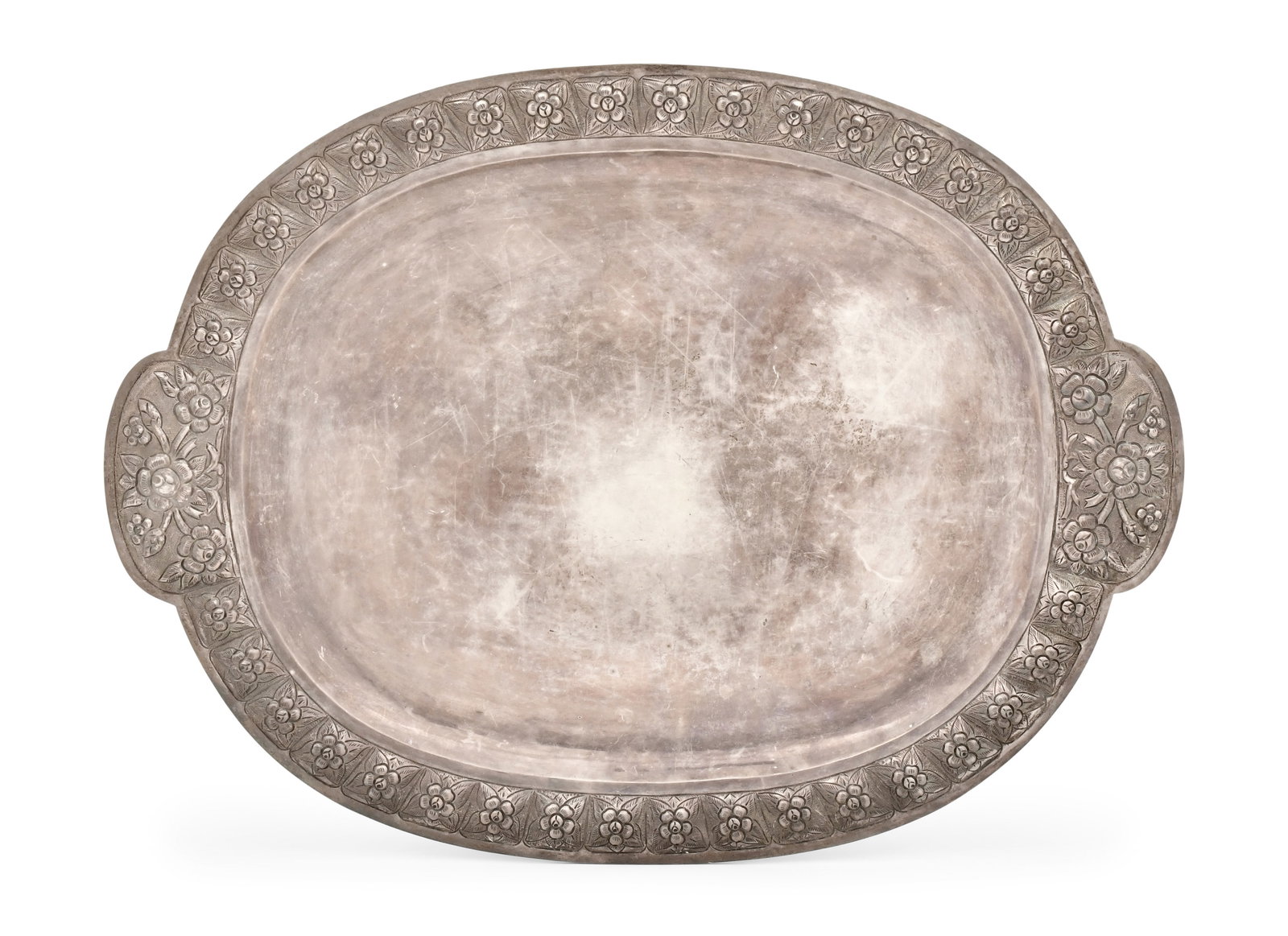 A Mexican Sterling Silver Tray: A Mexican Sterling Silver Tray 20th century marked "Sanborns, Mexico, Sterling" 30 1/4 x 19 inches 61.17 troy ounces Provenance: Private Collection, Massachusetts