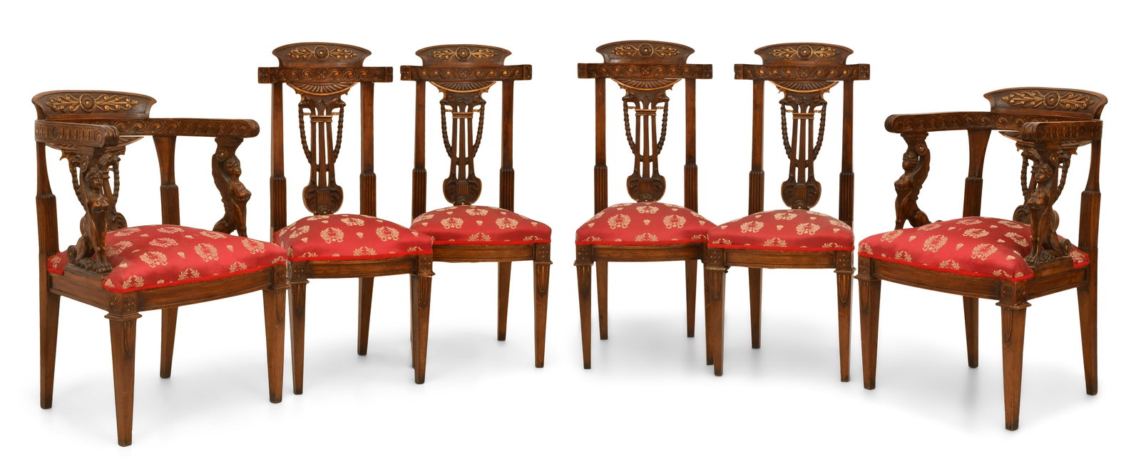 Set of Six French Egyptian Revival Dining Chairs: Set of Six French Egyptian Revival Dining Chairs early 20th century 36 x 24 1/2 x 19 inches (armchair) 42 x 18 1/2 x 16 1/2 inches (side chair) Provenance: Private Collection, South Dakota