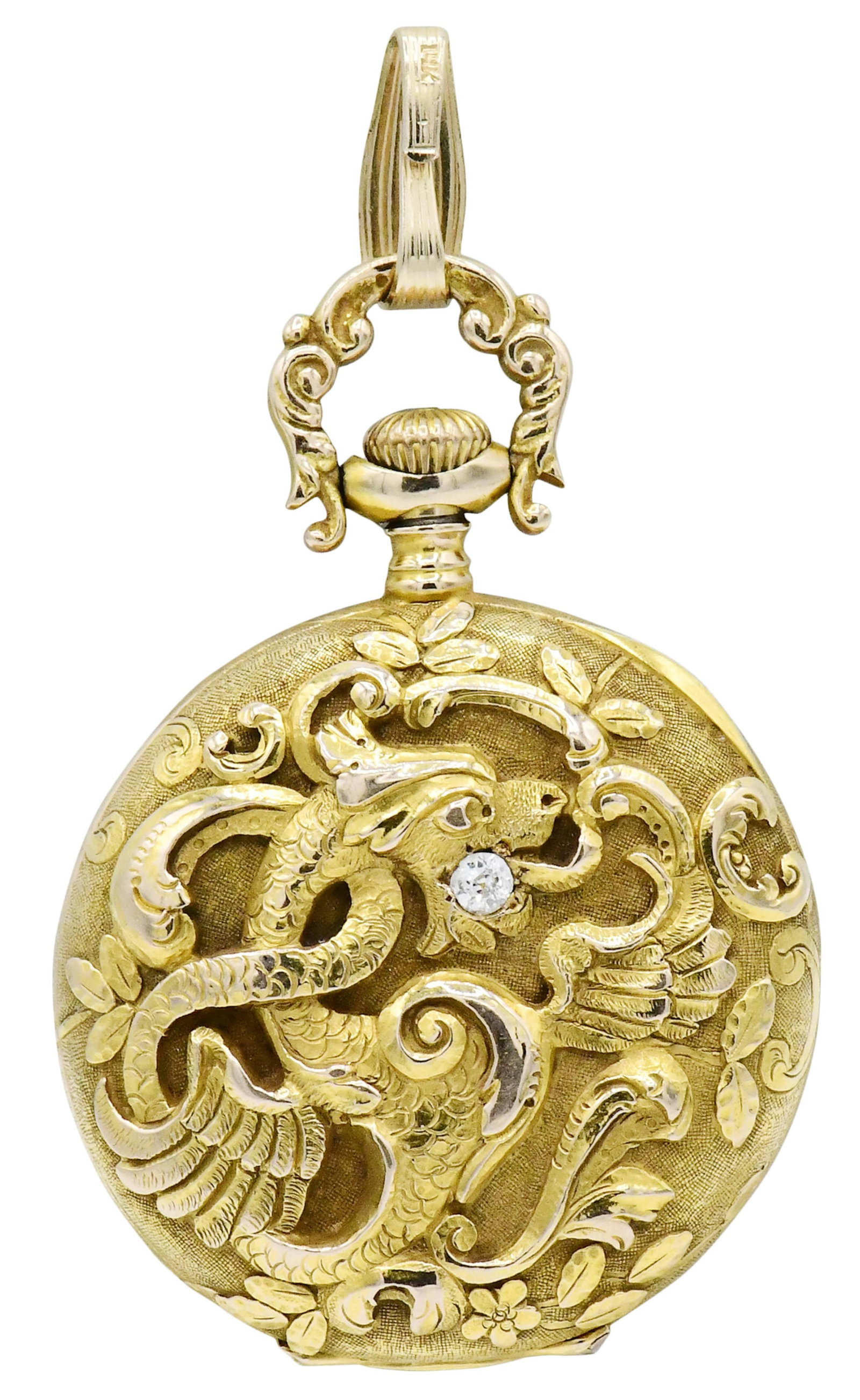 Waltham 14K Yellow Gold, Diamond & Repousse Pocket Watch (1 of 4)