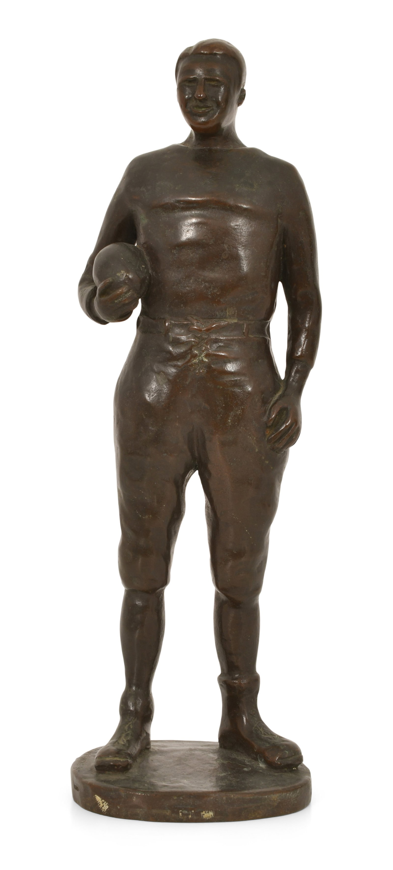 Louise Burke, Gorham, Bronze Sculpture of a Football Player: Louise Burke (American, 19th/20th Century) Sculpture of a Football Player patinated bronze signed "Louise Burke, Sc." and with foundry mark "Gorham Co. Founders, OGTH" 13 1/2 x 4 1/2 x 3 1/2 inches Pr