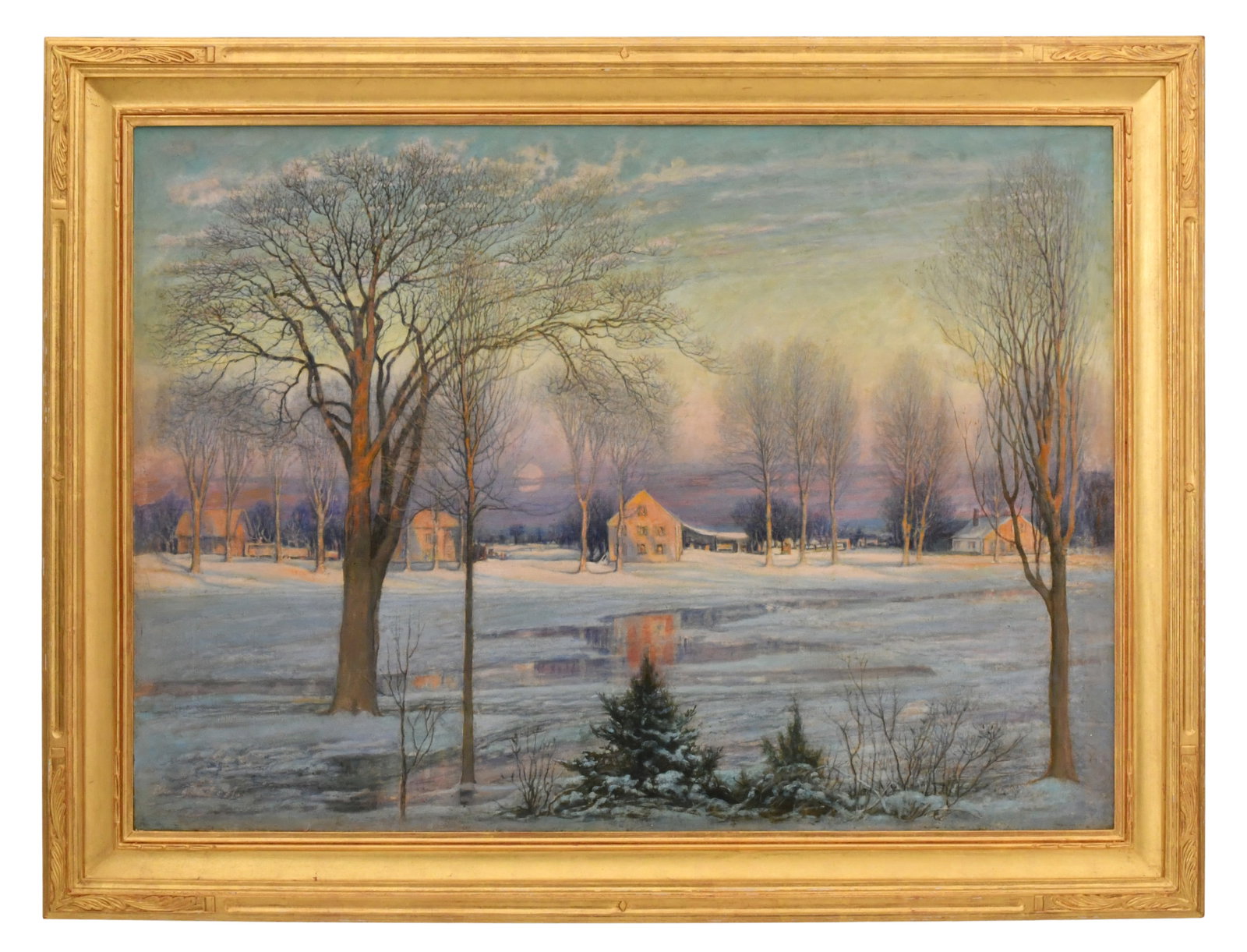 Townscape of South Hadley, MA, Oil On Canvas, Early 20th Century, Signed Illegibly: Townscape of South Hadley, MA, Oil On Canvas, Early 20th Century, Signed Illegibly 31 1/4 x 43 1/2 inches (canvas) 38 1/2 x 50 1/2 inches (frame) Provenance: Private Collection, Massachusetts