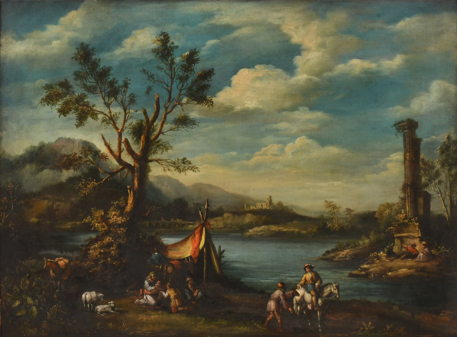 Italian School, Landscape with Figures by the Water, 19th Century, Oil on Canvas (1 of 4)