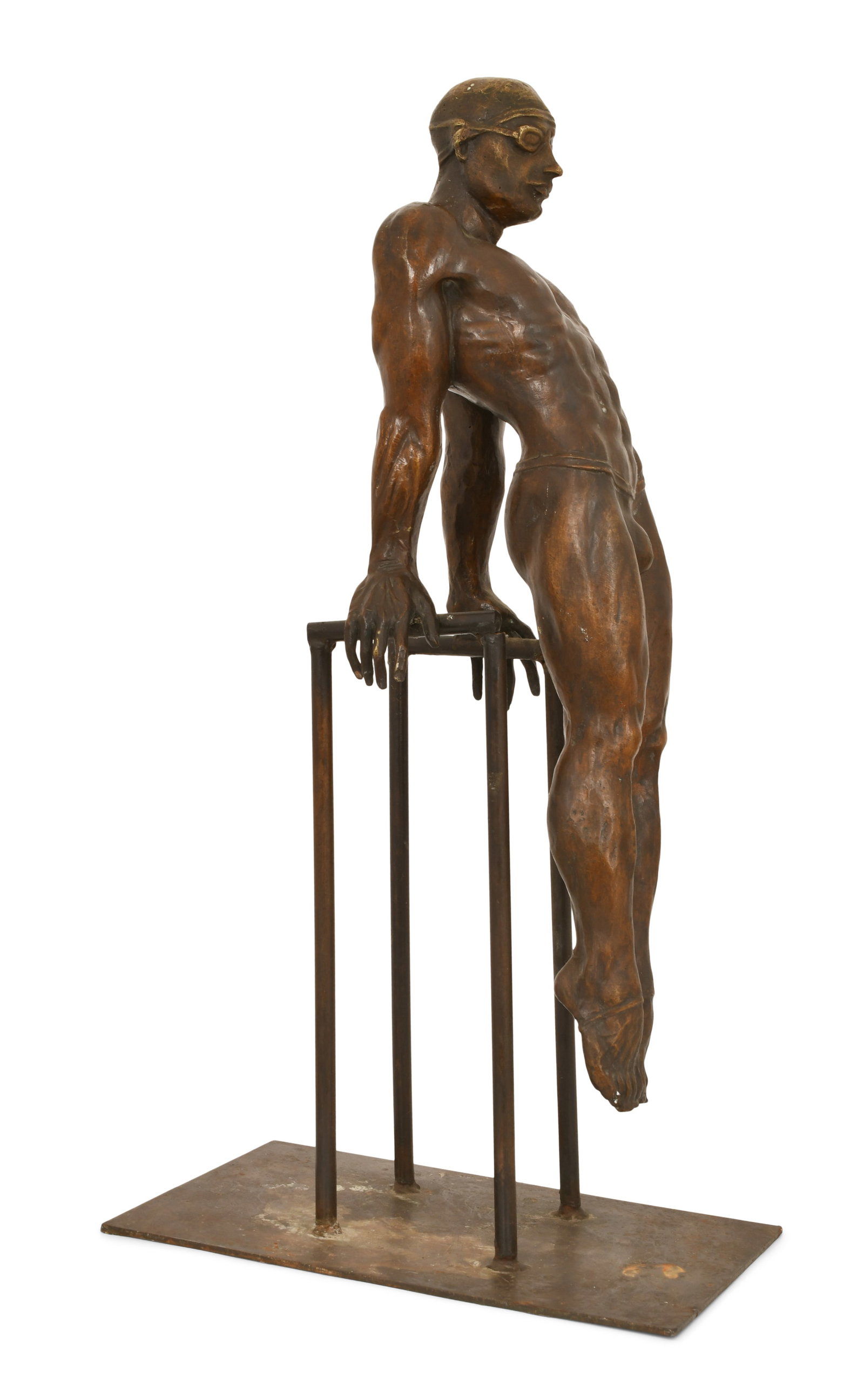 A Patinated Bronze Sculpture of a Swimmer: A Patinated Bronze Sculpture of a Swimmer early 20th century 31 x 10 x 16 inches Provenance: Private Collection, New Jersey