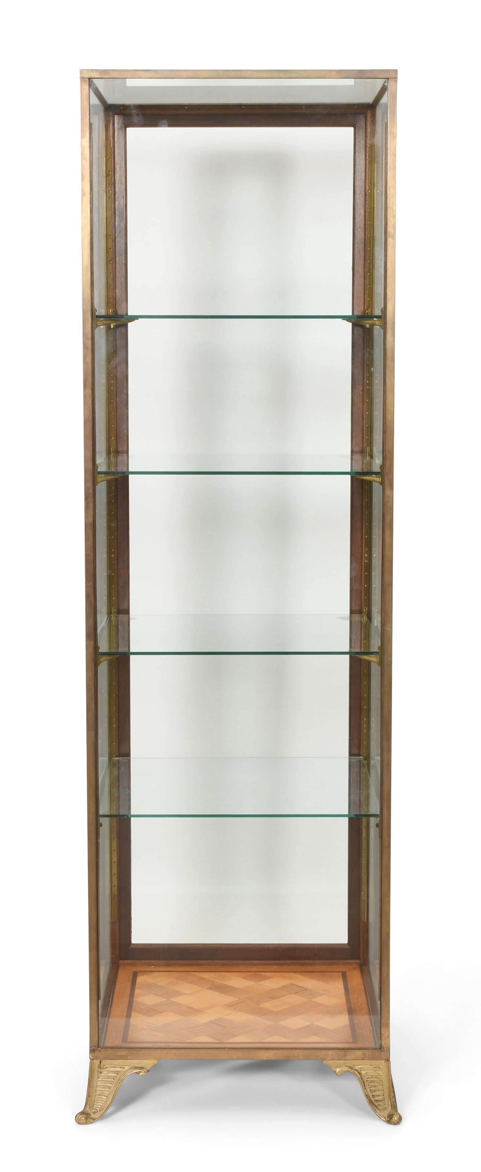 A Large Bronze, Brass & Wood Vitrine: A Large Bronze, Brass & Wood Vitrine early 20th century 76 x 24 x 24 inches Provenance: Private Collection, Pennsylvania