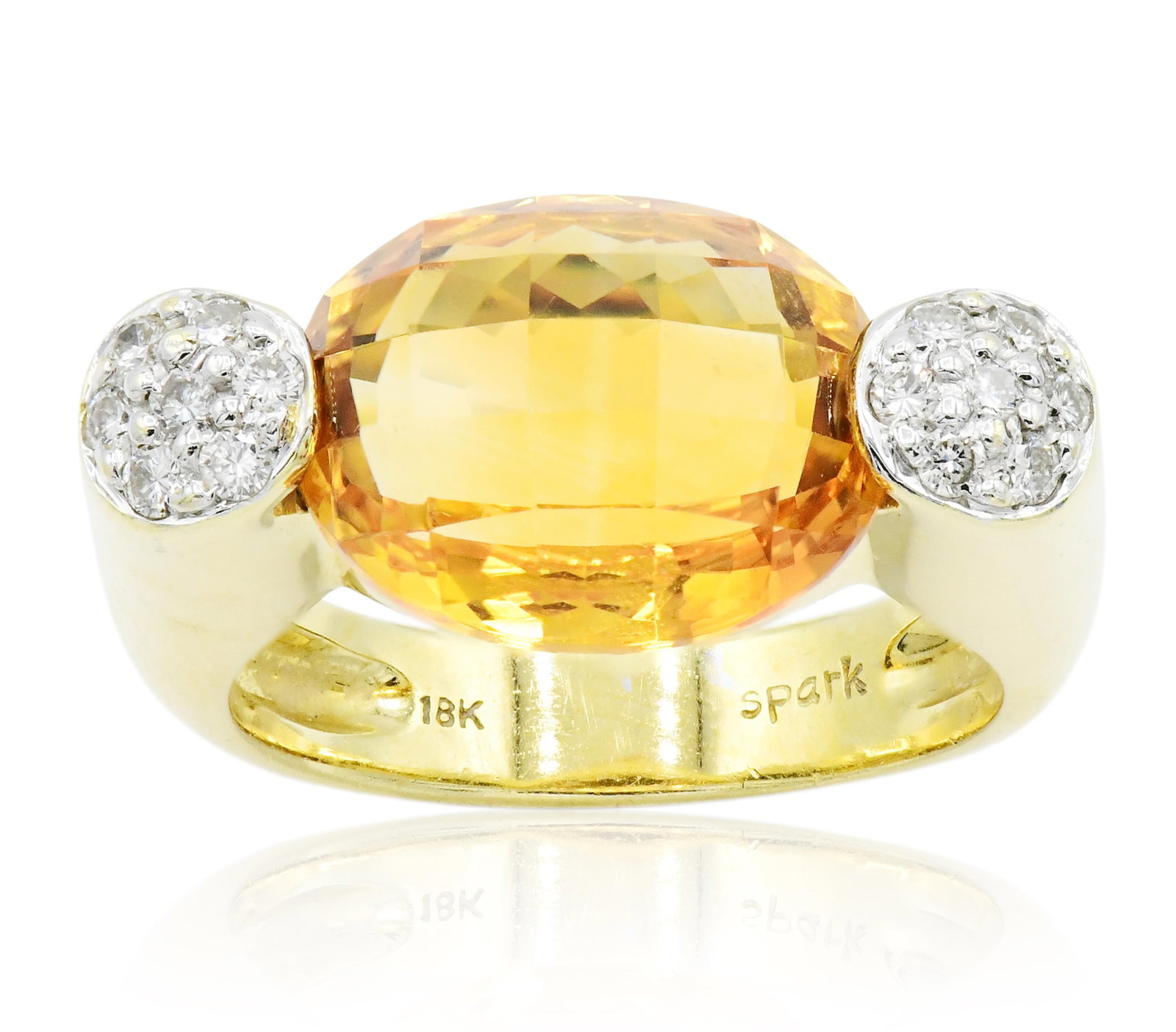 Spark 18K Yellow Gold, Diamond & Citrine Ring: Spark 18K Yellow Gold, Diamond & Citrine Ring • featuring a 6.28 carat faceted oval citrine • accented by round brilliant diamonds weighing a total of 0.21 carats • 7 1/4 (ring size)