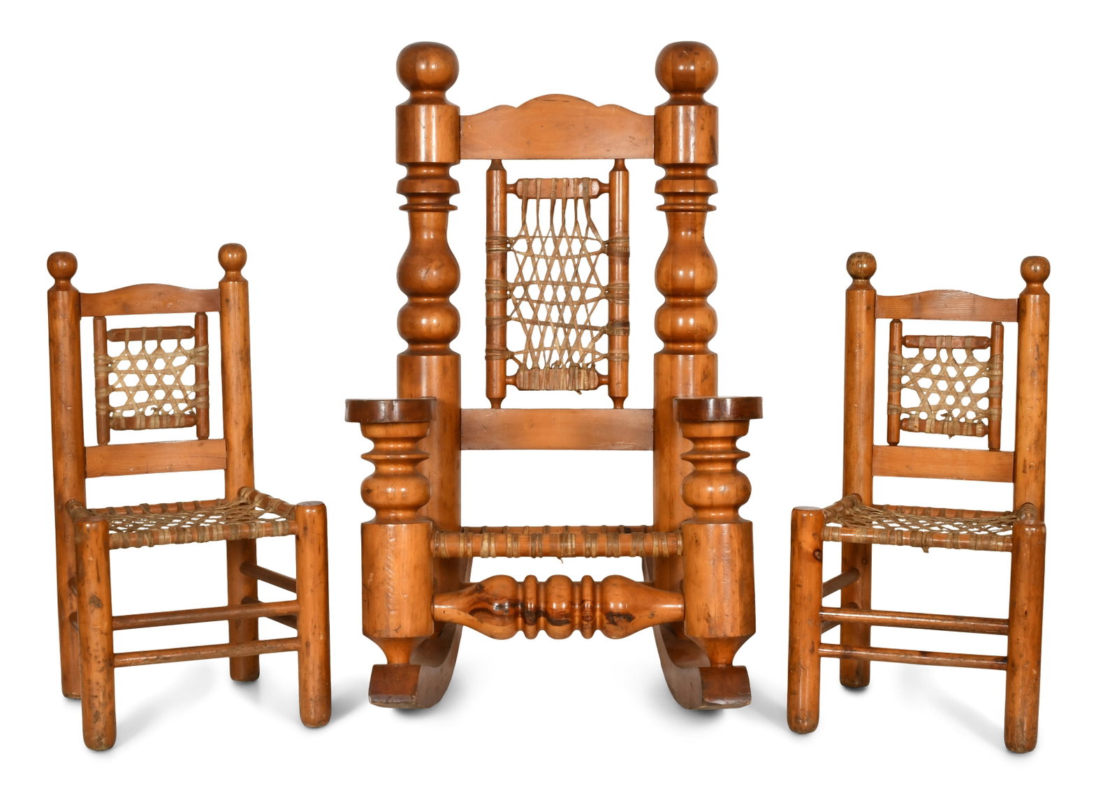 A Large Swedish Pine & Rawhide Rocker & Two Chairs (1 of 9)