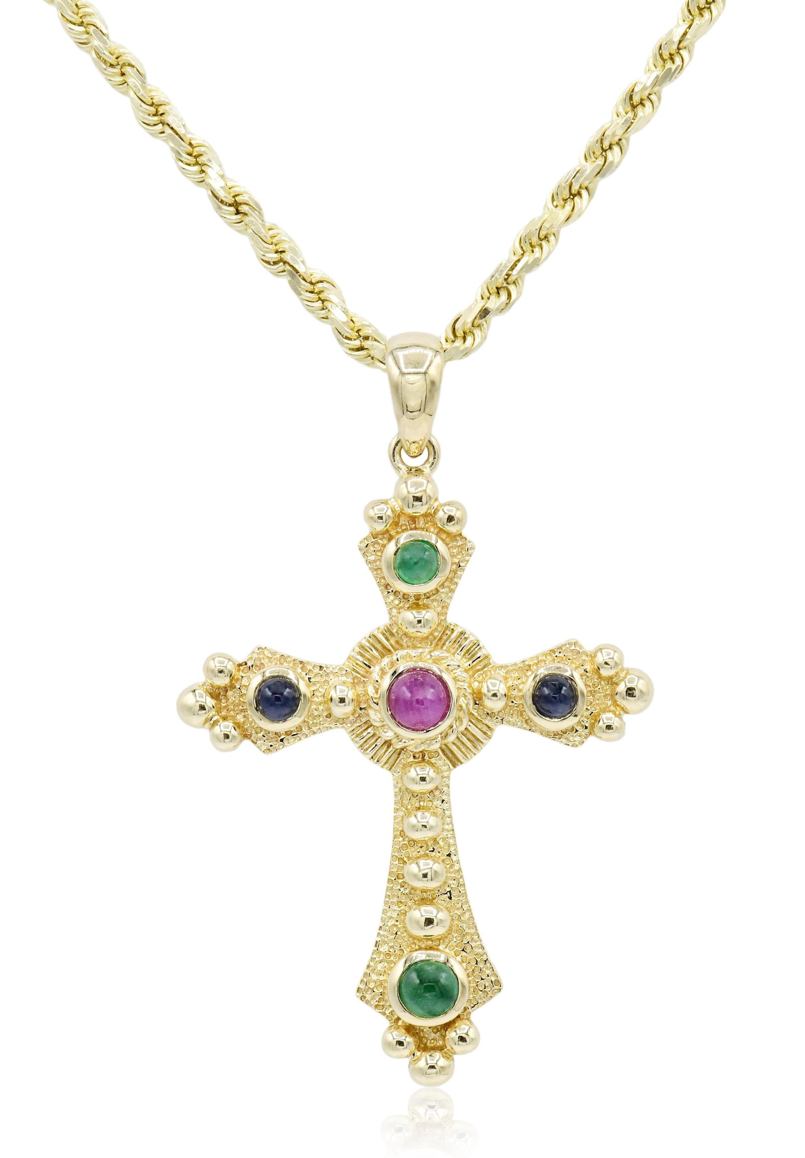 14K Yellow Gold & Gemstone Cross Pendant Necklace (1 of 1)