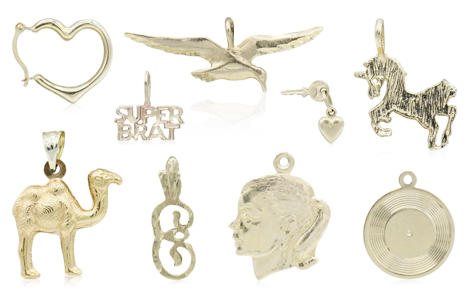 Group of 14K Yellow Gold Pendants & Charms: Group of 14K Yellow Gold Pendants & Charms • 1 1/4 inches (longest) • 5.4 dwt (total lot weight) Provenance: Private Collection, New Jersey Other Notes: Fontaine's Auction Gallery can arra
