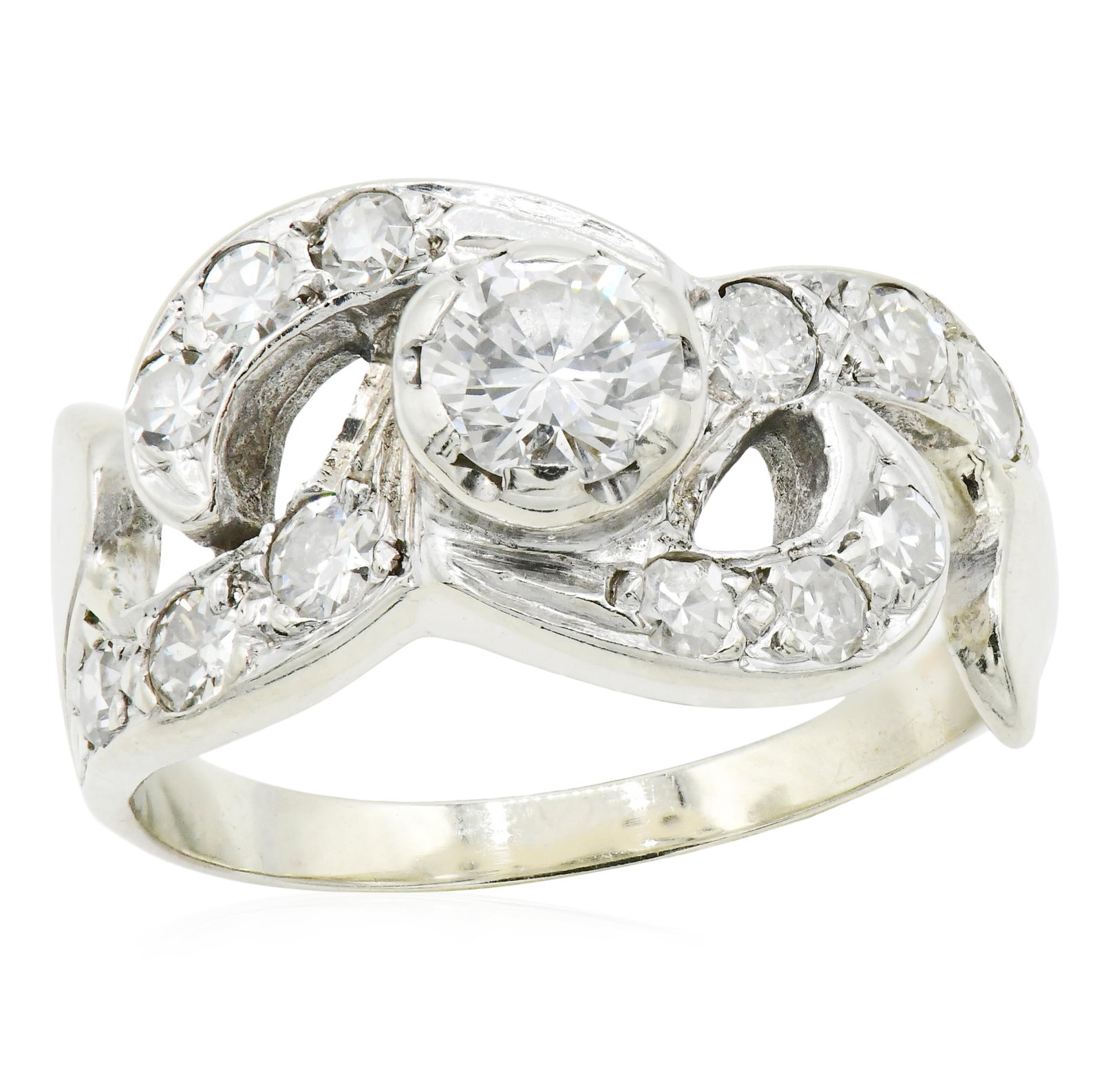 14K White Gold & 0.81 Carat Diamond Ring: 14K White Gold & 0.81 Carat Diamond Ring • set with a 0.39 carat round brilliant diamond • accented by single cut diamonds weighing a total of 0.42 carats • 5 3/4 (ring size) •