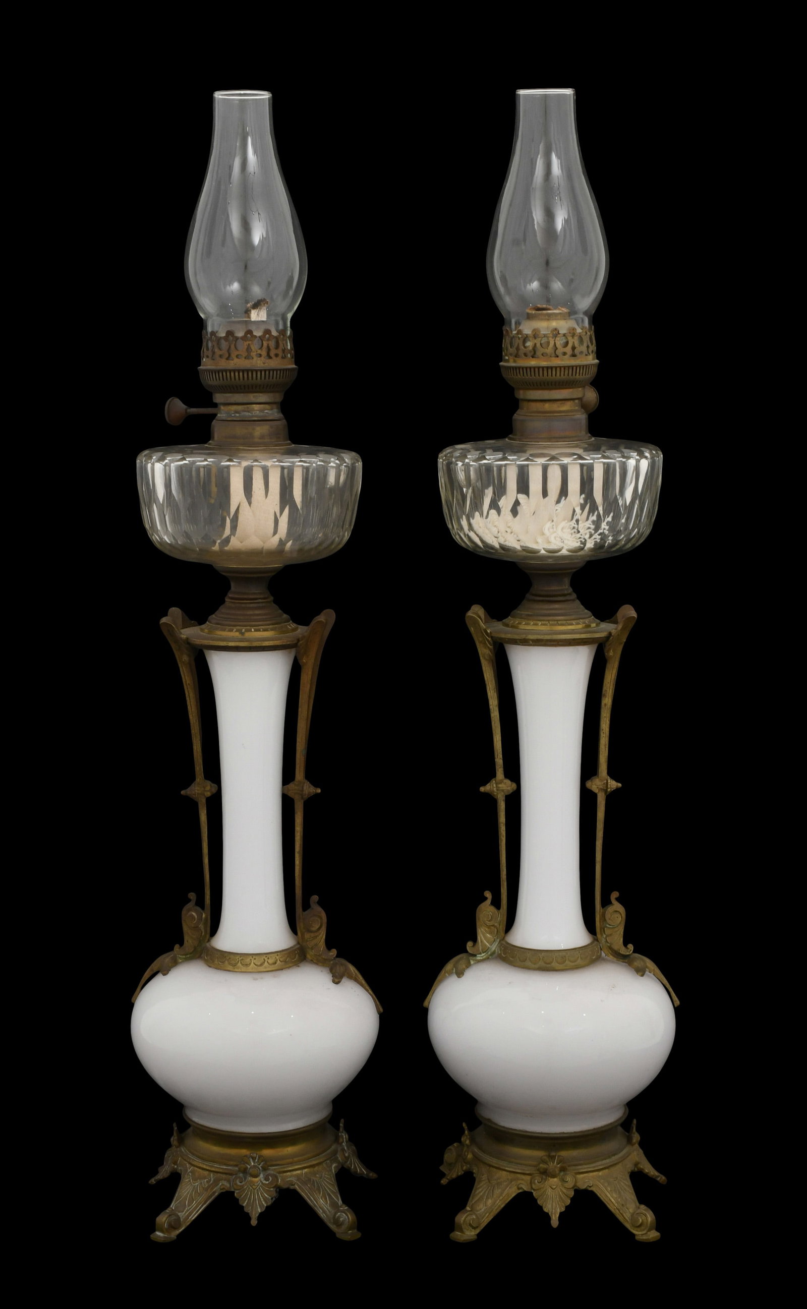 A Pair of French Gilt Bronze & White Opaline Glass Lamps (1 of 5)