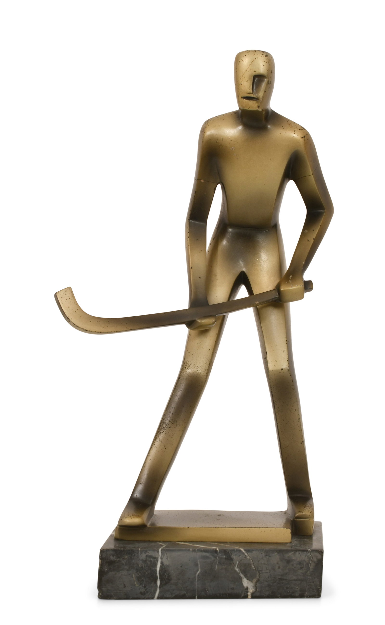 Dorothea Charol (German, 1889-1963), Hockey Player Bronze Sculpture: Dorothea Charol (German, 1889-1963) Hockey Player bronze, marble signed "Charol" 14 x 8 x 3 1/2 inches Provenance: Property from an Important Northeast Collection