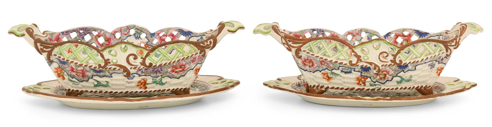 A Pair of Spode Pearlware Dessert Basket & Stands, Pattern 3184 (1 of 7)