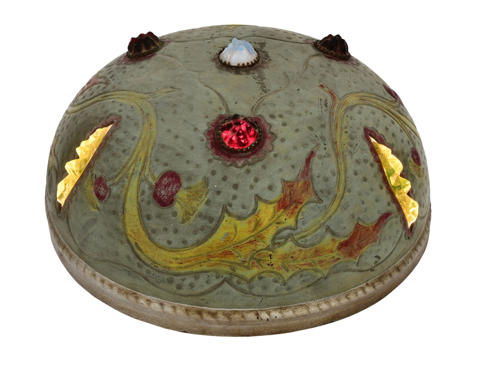 Art Nouveau Chunk Glass & Painted Metal Lamp Shade (1 of 8)