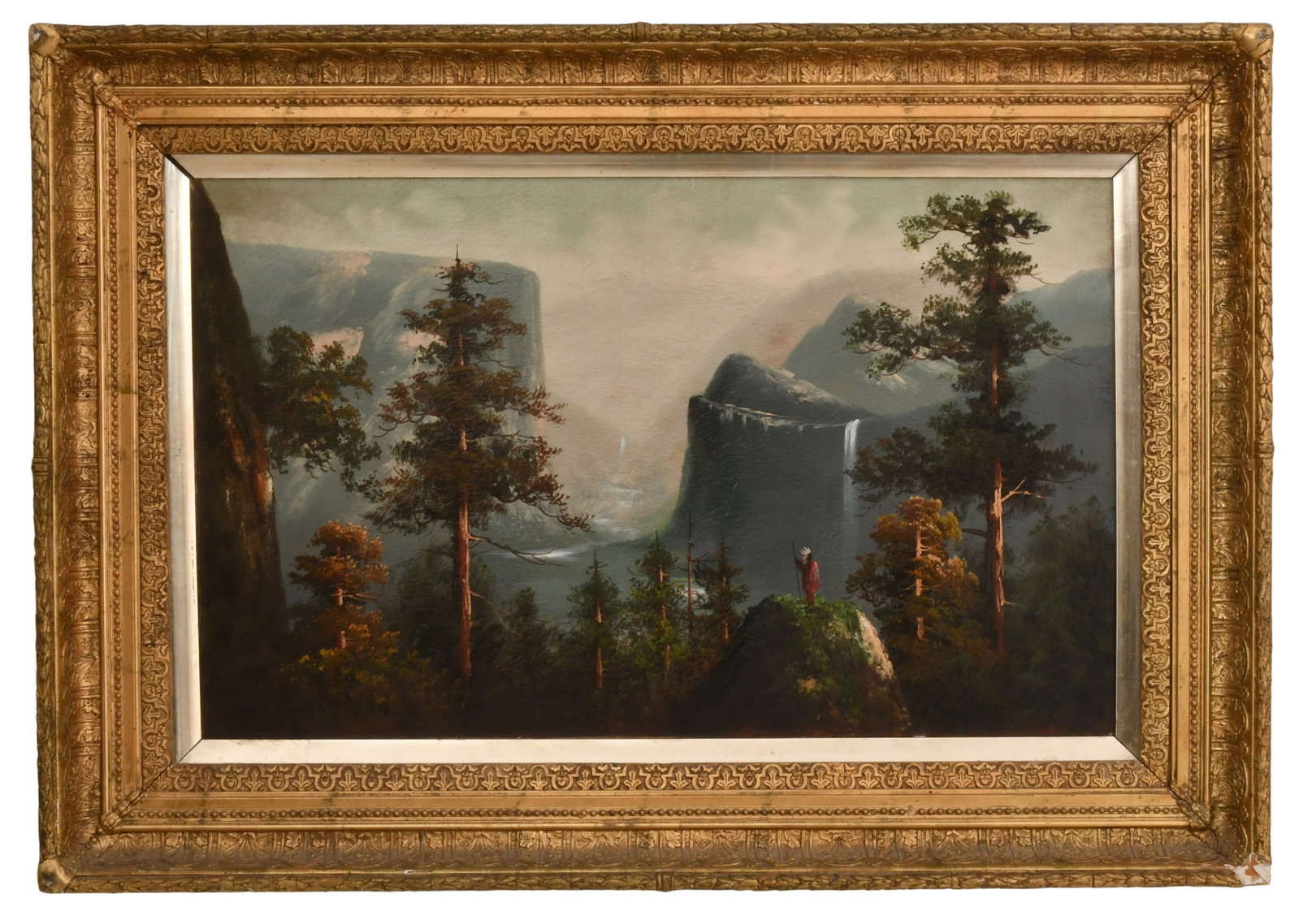 Western Landscape with Indian, Oil on Canvas, Early 20th Century: Western Landscape with Indian, Oil on Canvas, Early 20th Century 22 x 36 inches (canvas) 33 x 47 inches (frame) Provenance: Private Collection, New Jersey
