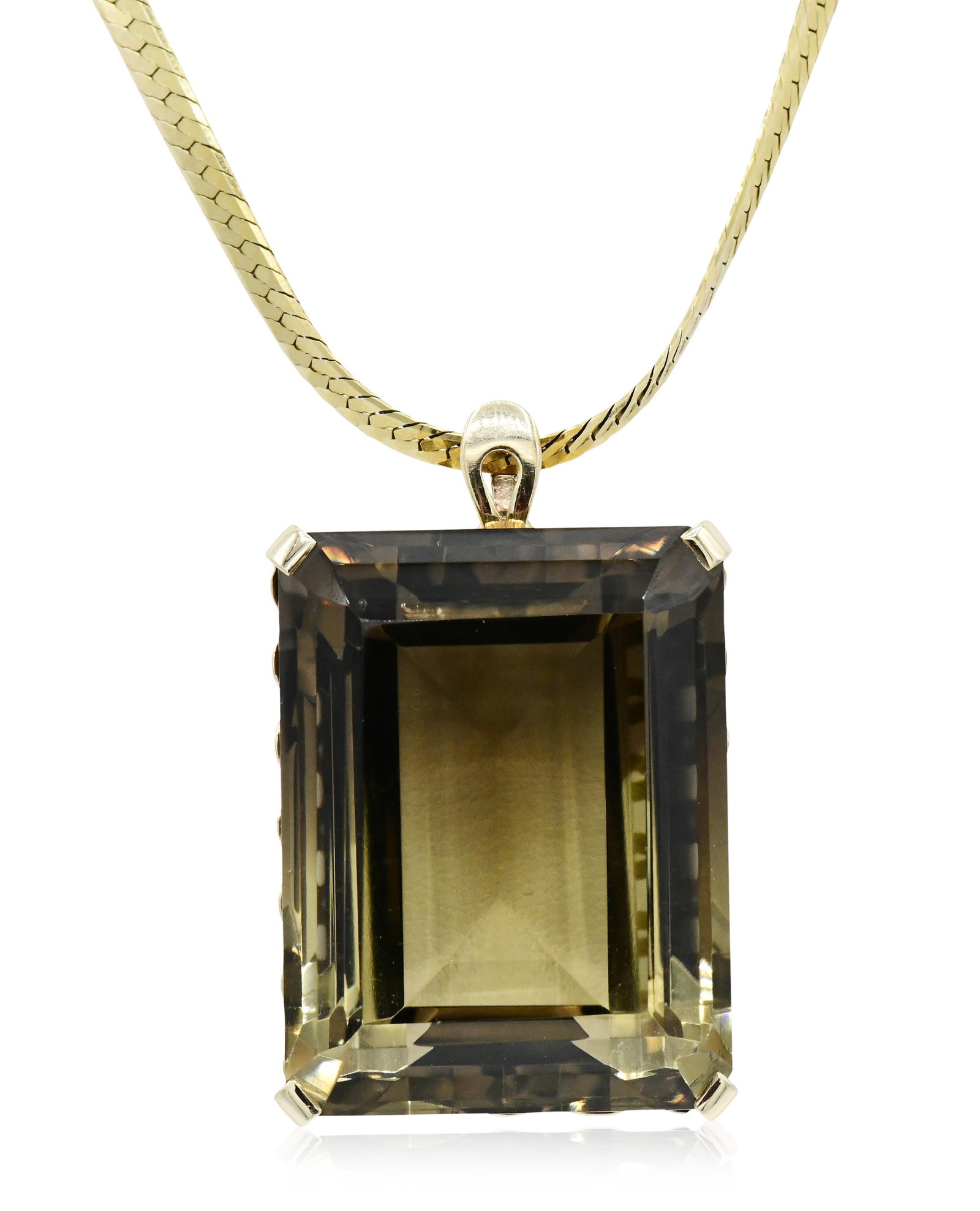 14K Yellow Gold & 170.65 Carat Smoky Quartz Pendant Necklace: 14K Yellow Gold & 170.65 Carat Smoky Quartz Pendant Necklace • featuring a 170.65 carat emerald cut smoky quartz • 1 7/8 inches (pendant length) • 18 1/2 inches (chain length) •