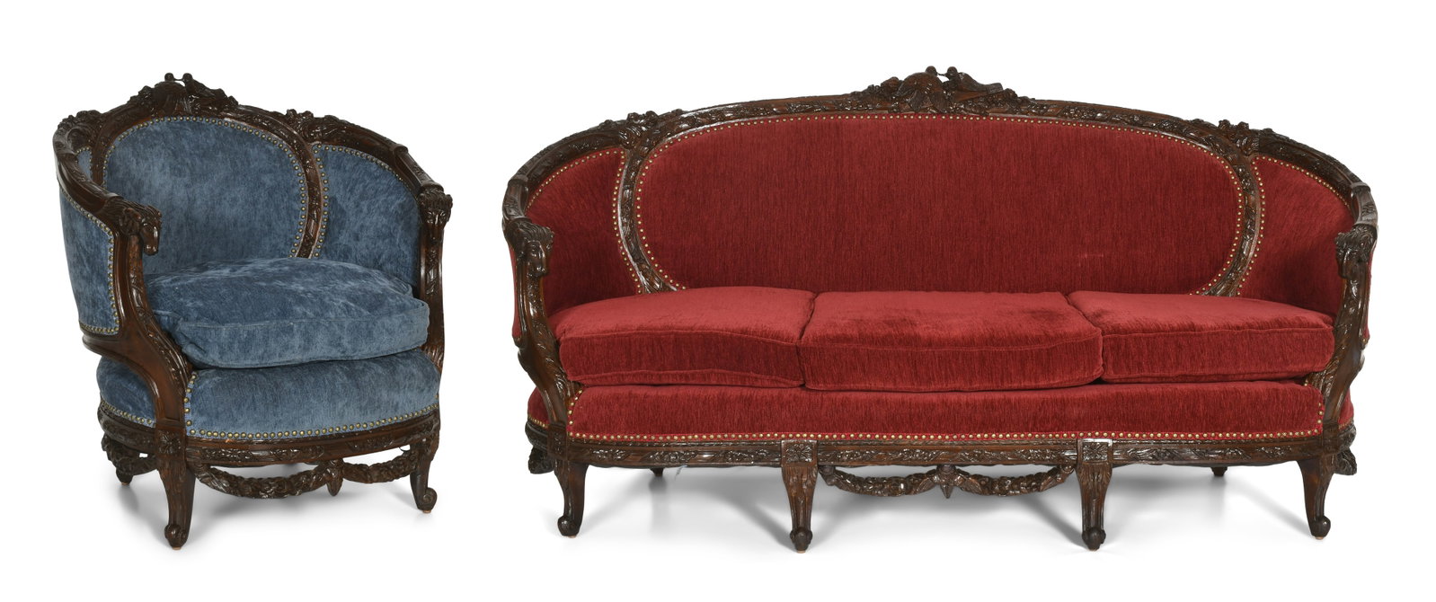 French Style Carved Walnut Two-Piece Parlor Set (1 of 15)