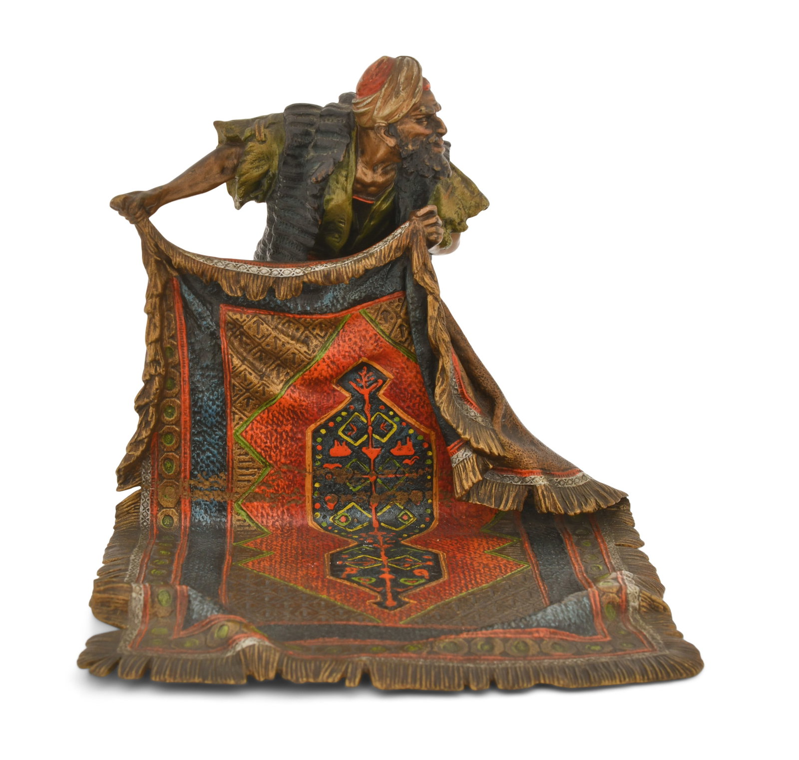 Franz Xaver Bergmann (Austrian, 1861-1936), Cold-Painted Bronze Sculpture of a Rug Merchant (1 of 1)