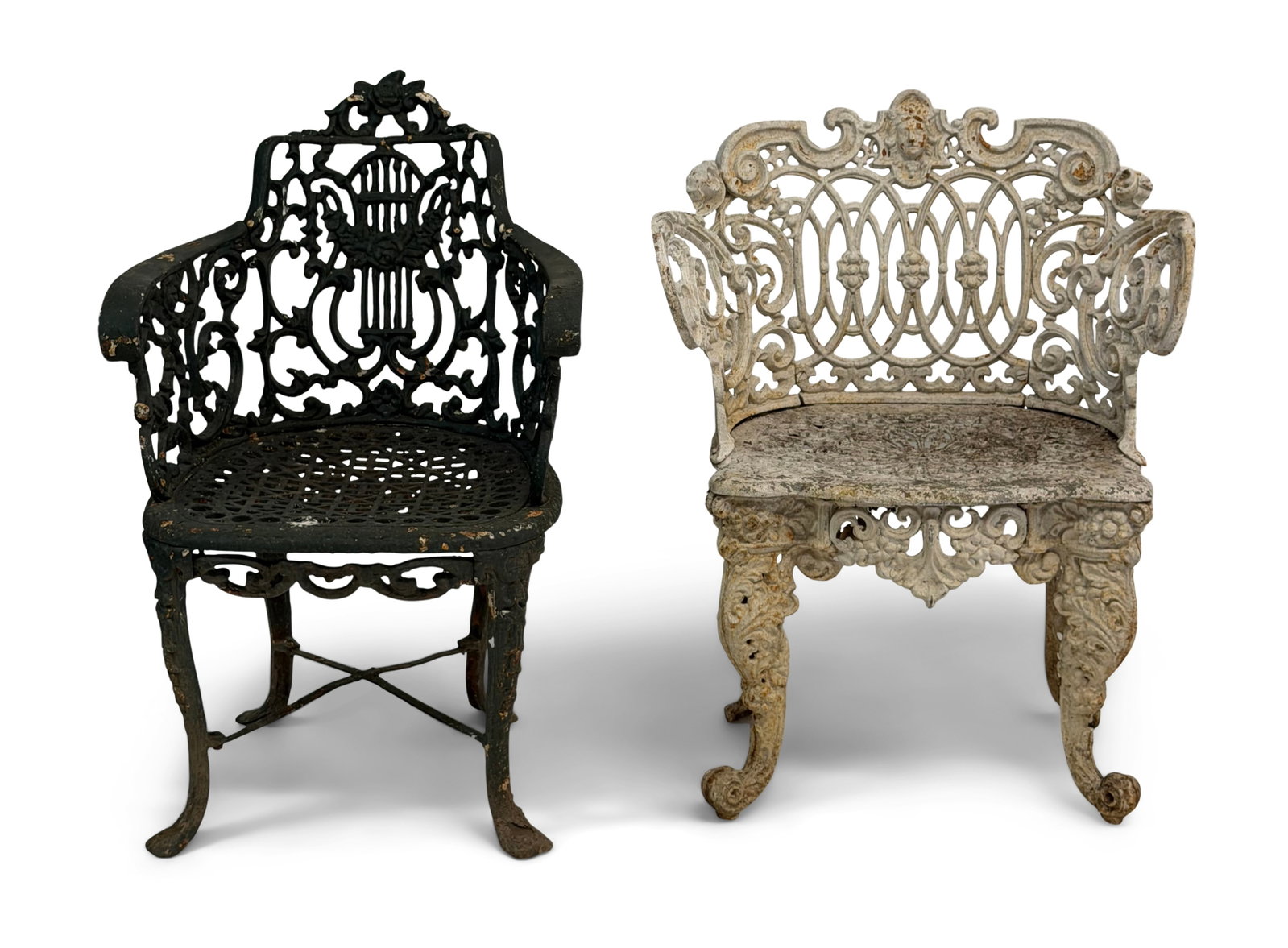 Two American Cast Iron Garden Chairs: Two American Cast Iron Garden Chairs 19th century 32 x 24 x 18 inches (second) Provenance: Private Collection, Connecticut
