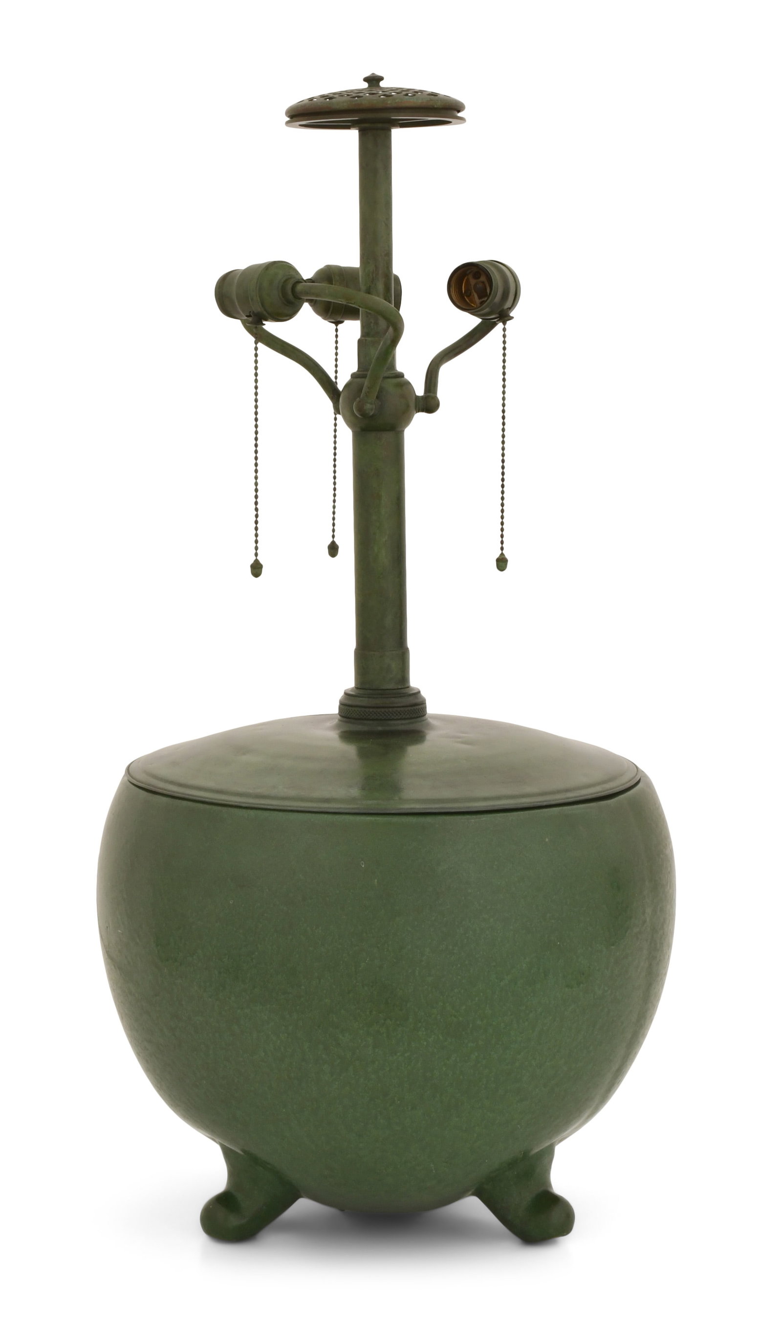 A Large American Pottery & Bronze Table Lamp Base: A Large American Pottery & Bronze Table Lamp Base early 20th century 30 x 15 inches Provenance: Private Collection, Maryland