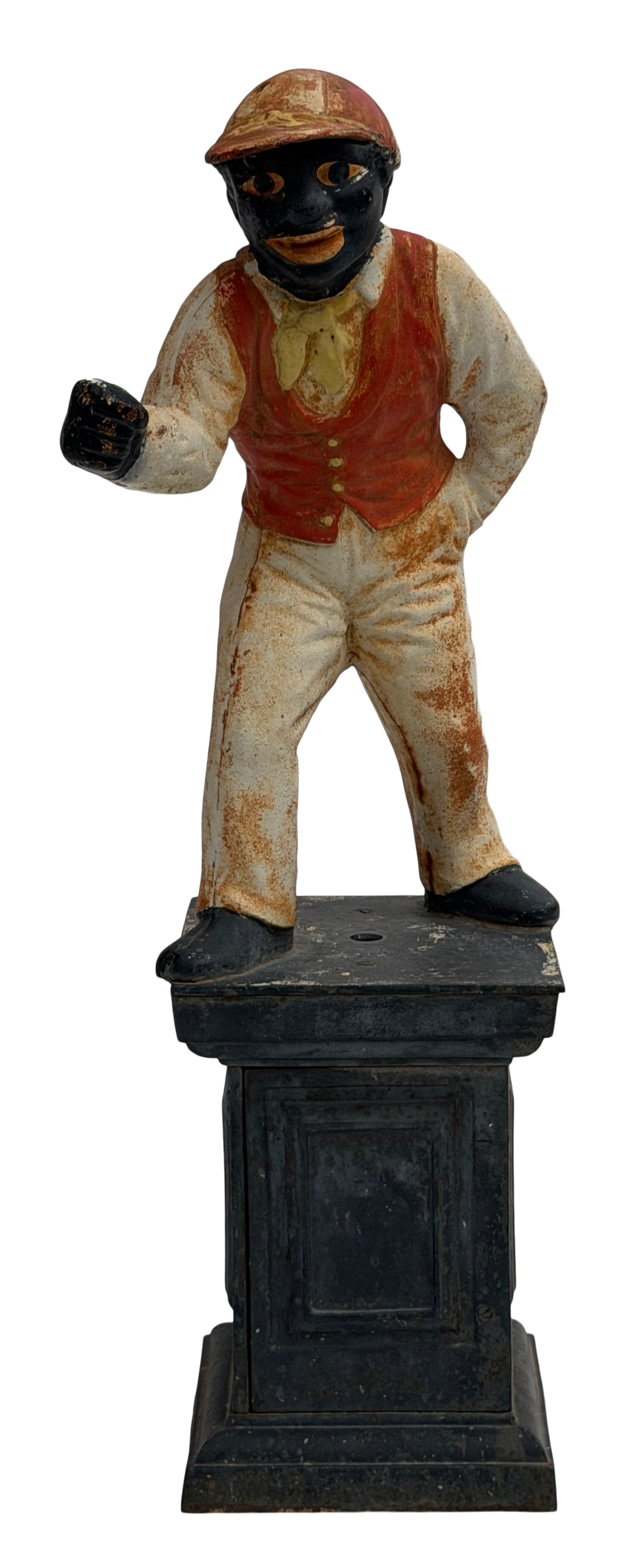 American Painted Cast Iron Lawn Jockey: A Bronze & Marble Sundial, 19th Century, "Grow Old Along with Me the Best is Yet to Be" 9 1/2 x 12 1/2 inches Provenance: Private Collection, Pennsylvania
