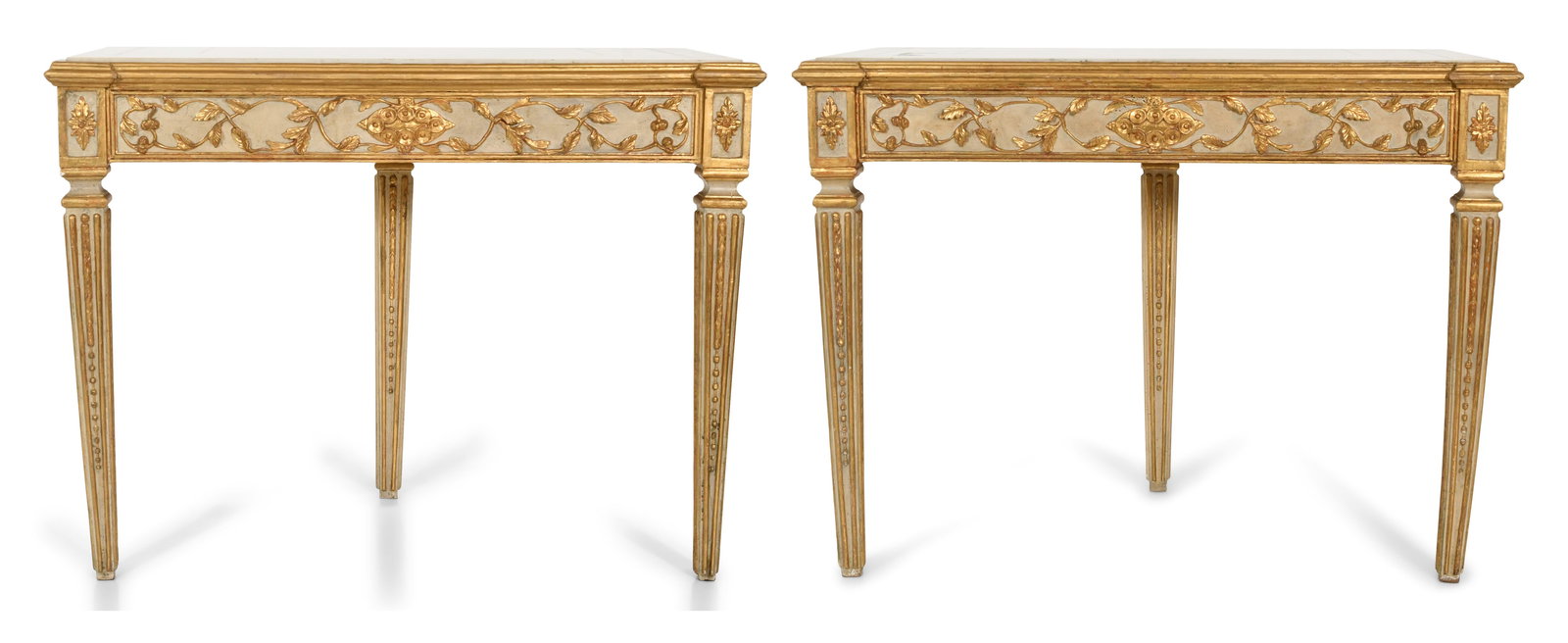 A Pair of Italian Painted & Giltwood Marble-Top Console Tables, Jarvis House, New York City: A Mid-Century Grinding Wheel Table with Iron Base 27 x 20 inches Provenance: Private Collection, Pennsylvania
