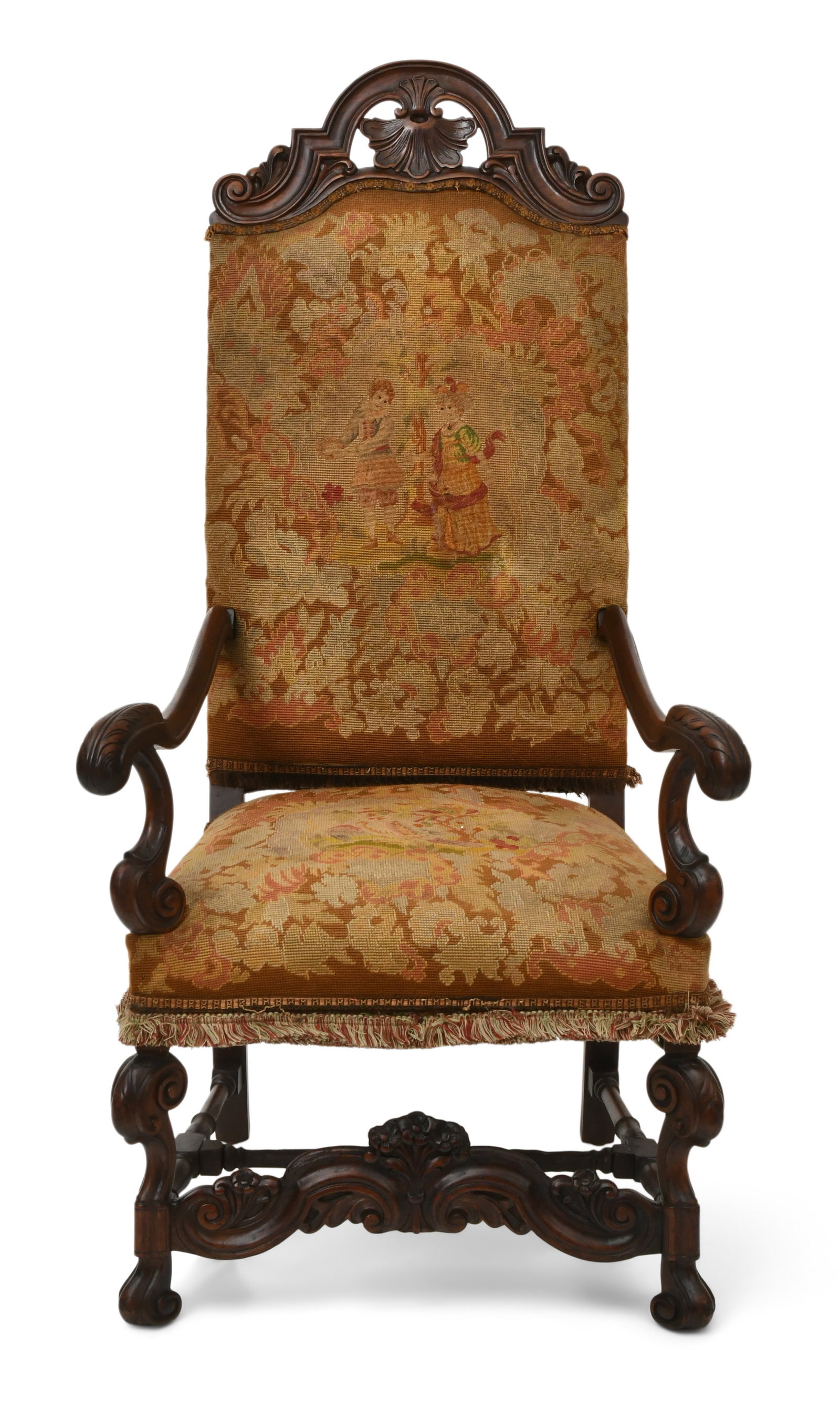 Continental Carved Walnut & Needlepoint Hall Chair (1 of 1)