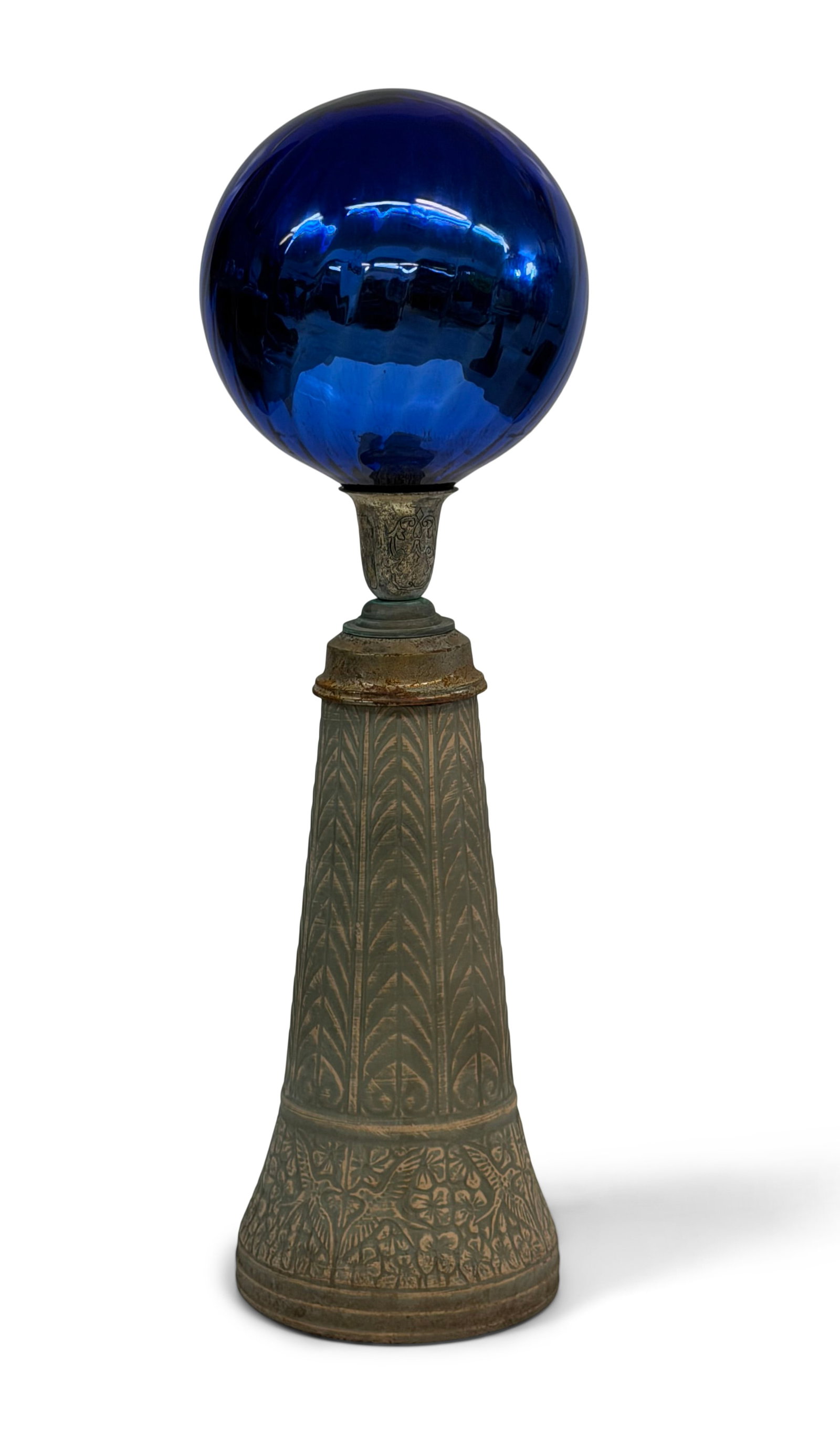 A Sun Catcher Blown Glass Globe on Pottery Pedestal Base (1 of 4)