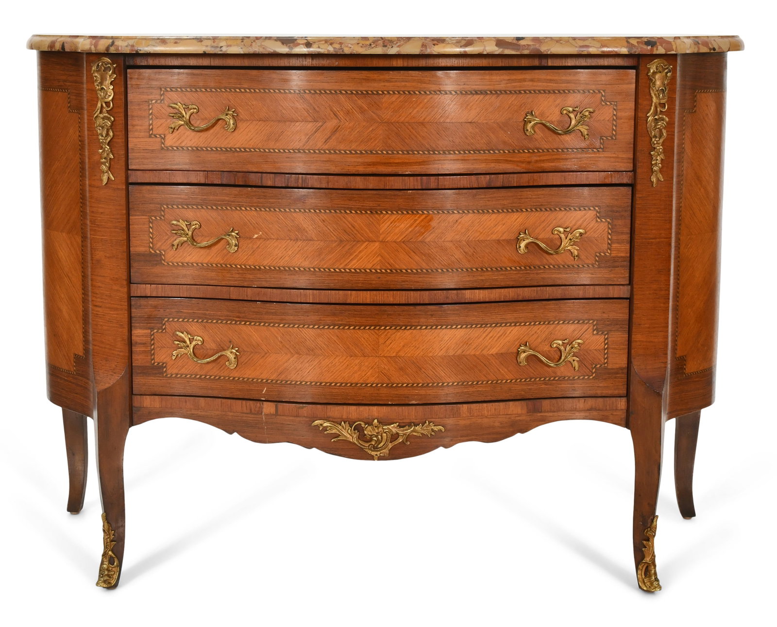 French Louis XV-Style Gilt Bronze-Mounted Kingwood Commode with Marble Top (1 of 1)