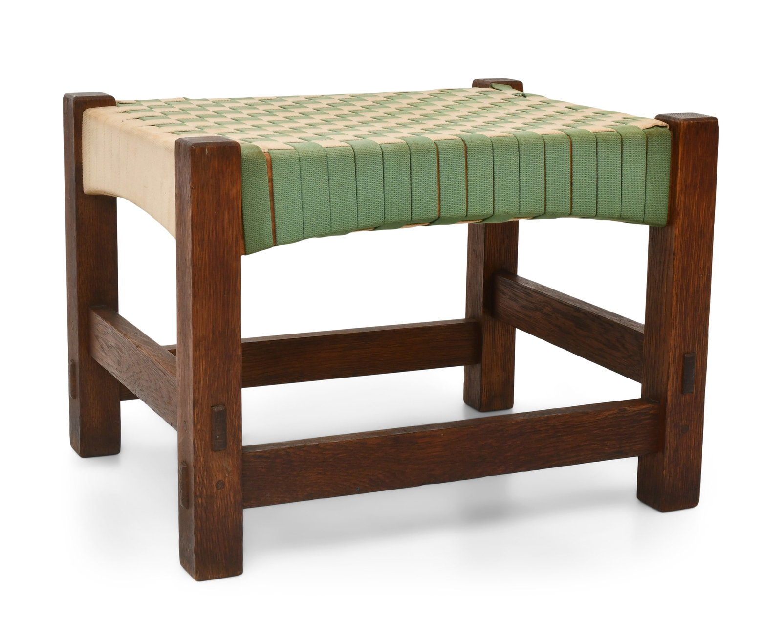 Gustav Stickley (1858-1942), Oak Footstool, No. 300: Gustav Stickley (American, 1858-1942) Footstool, No. 300 circa 1907-1910 oak unmarked 15 x 20 1/2 x 16 1/2 inches Provenance: Private Collection, Pennsylvania
