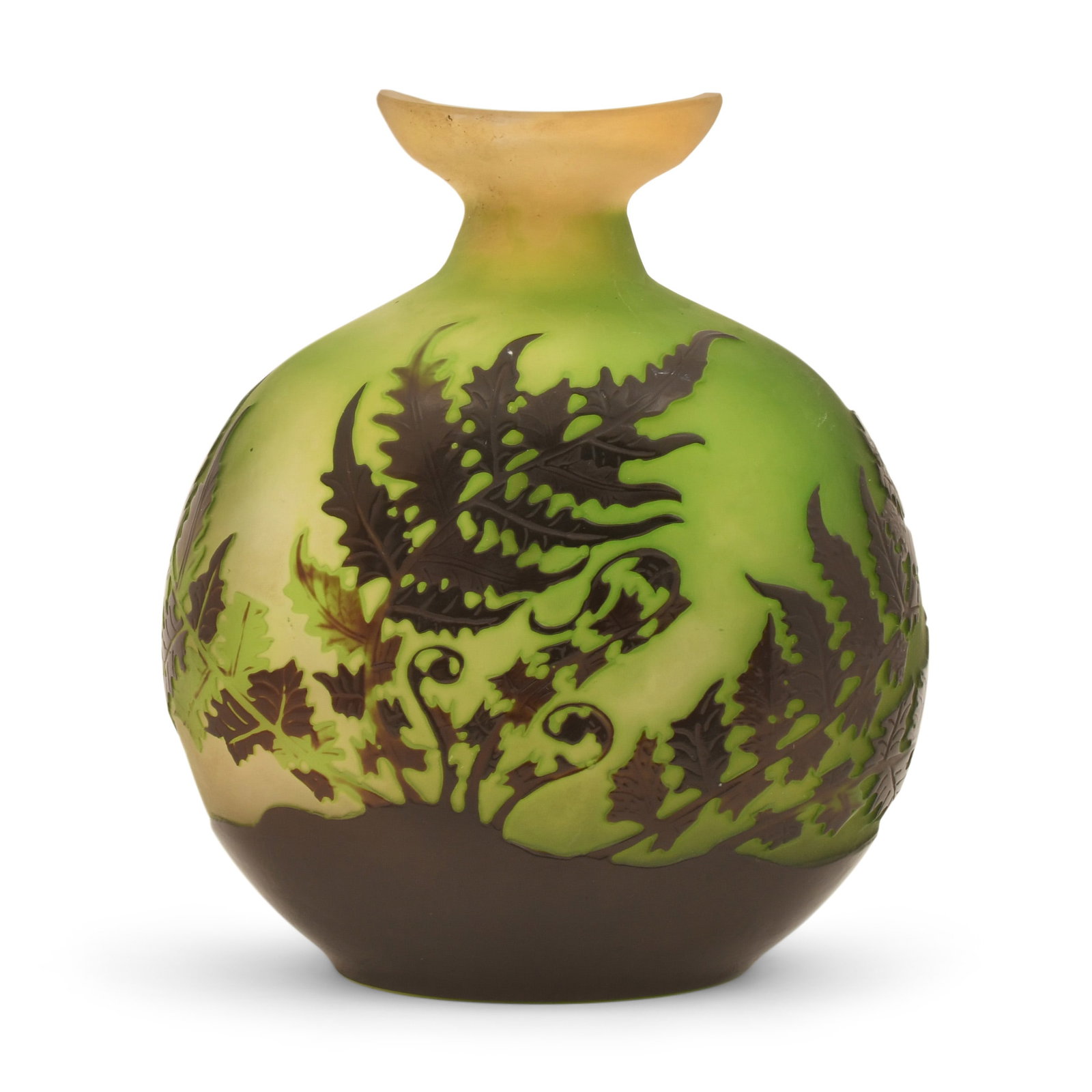 Émile Gallé (1846-1904), Cameo Glass "Fern" Vase: Émile Gallé (French, 1846-1904) "Fern" Vase circa 1900 cameo glass signed "Gallé" 5 1/2 x 4 1/2 x 2 3/4 inches Provenance: Private Collection, Massachusetts Other Notes: Fontaine's