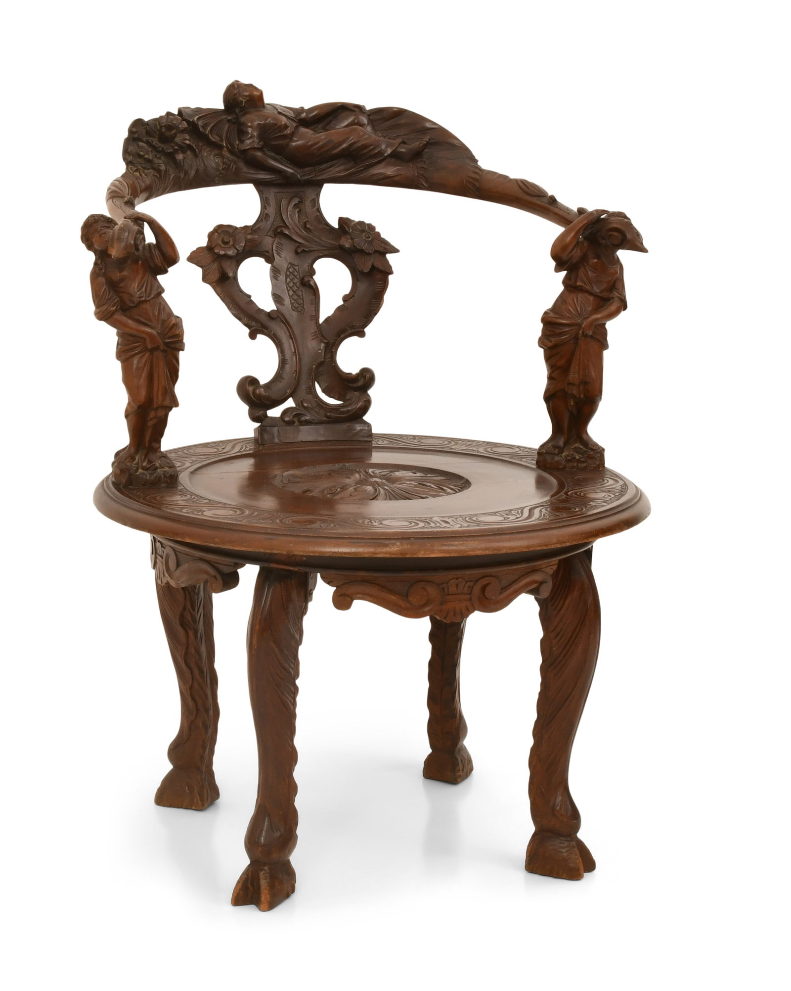 Italian Renaissance Revival Walnut Swivel Chair (1 of 8)