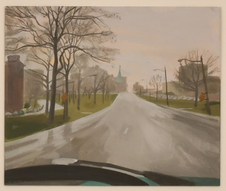 Catherine Redmond (American, b. 1943), City Street Scene: Catherine Redmond (American, b. 1943) City Street Scene oil on board signed and dated "C. Redmond, 84" (lower left) 6 1/2 x 8 inches (sight) 2 1/4 x 22 1/4 inches (frame) Provenance: Private