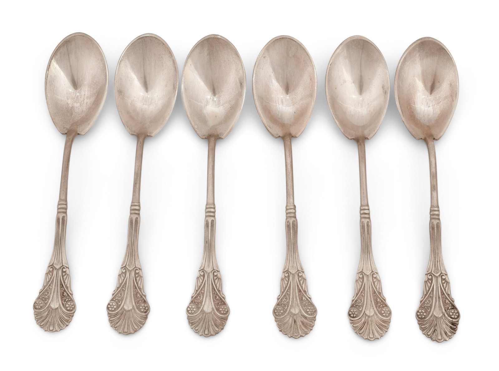 Tiffany & Co. / John Polhamus, Set of Six "Corinthian" Sterling Silver Spoons: Renaissance Revival Gilt, Burl & Incised Walnut Frame circa 1875 35 1/2 x 54 1/2 inches (frame) 25 x 44 inches (opening)
