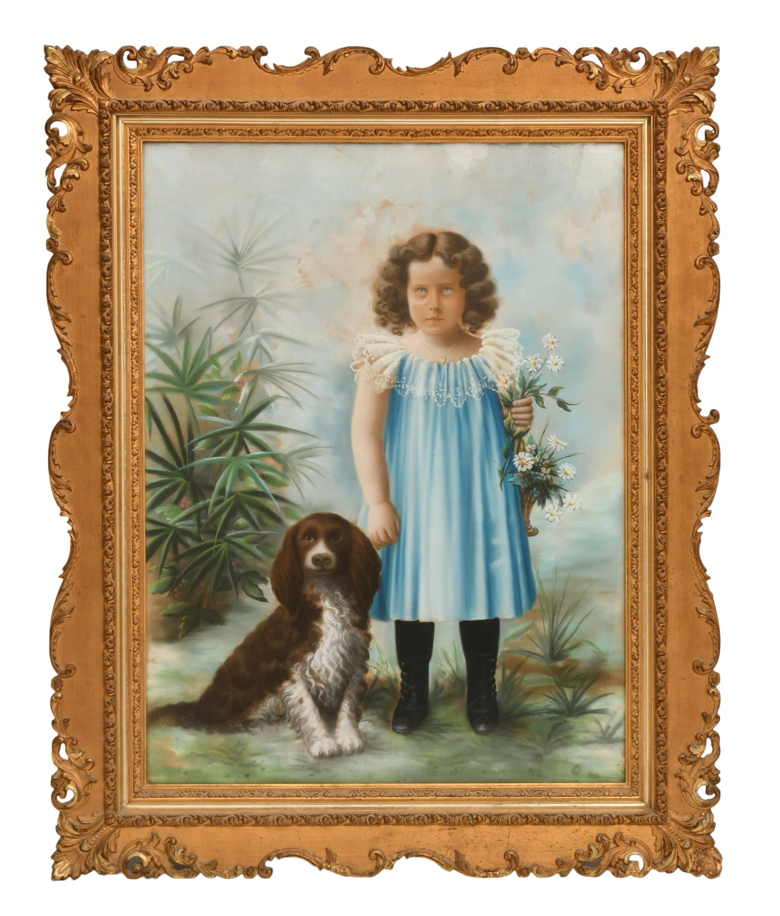 Young Girl with Spaniel, Pastel on Paper, Circa 1890 (1 of 1)