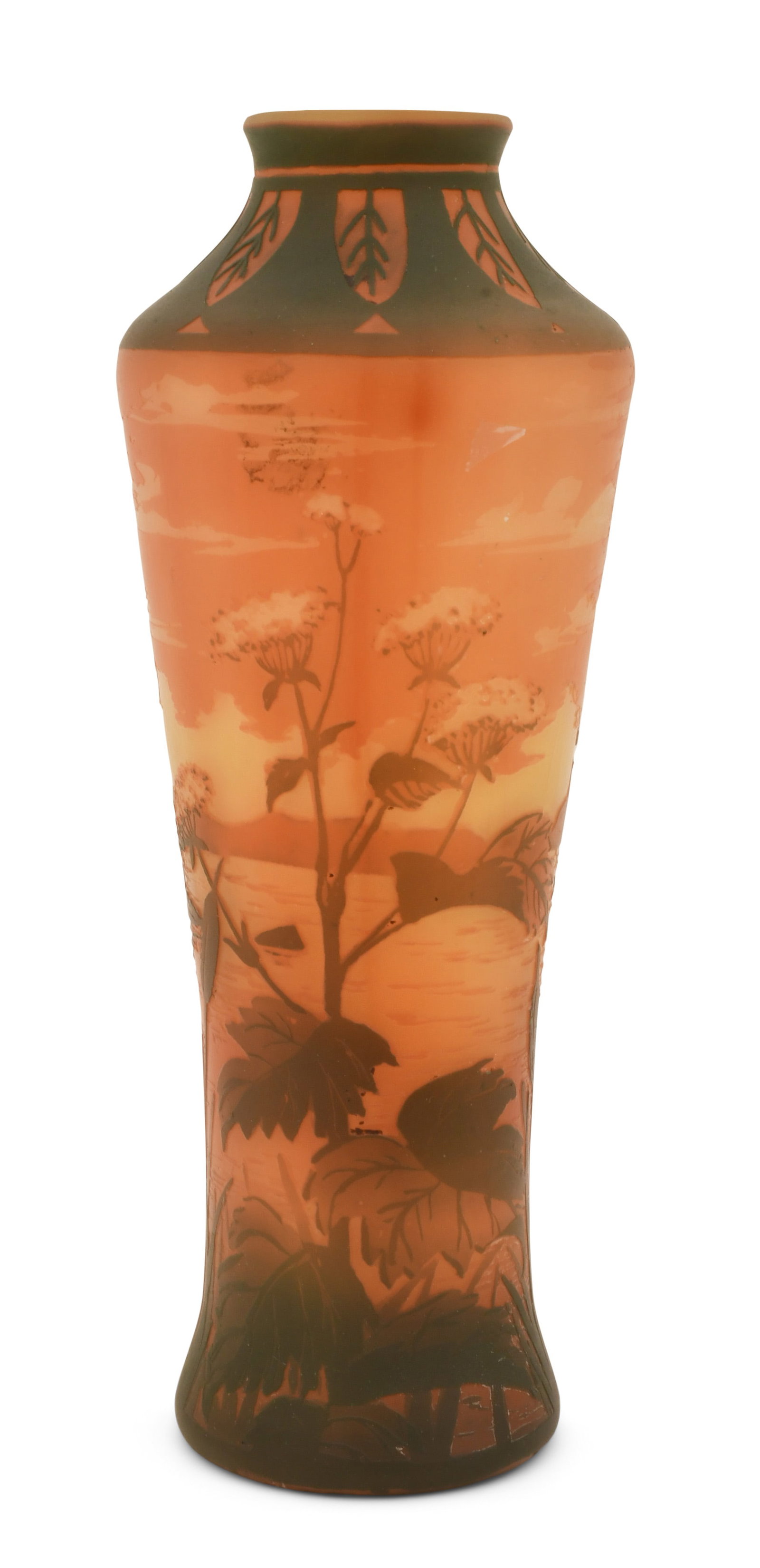 Devez Cameo Glass Scenic Vase: Devez Cameo Glass Scenic Vase early 20th century signed "Devez" 6 x 2 1/4 inches Provenance: Private Collection, Massachusetts Other Notes: Fontaine's Auction Gallery can arrange shipping for this