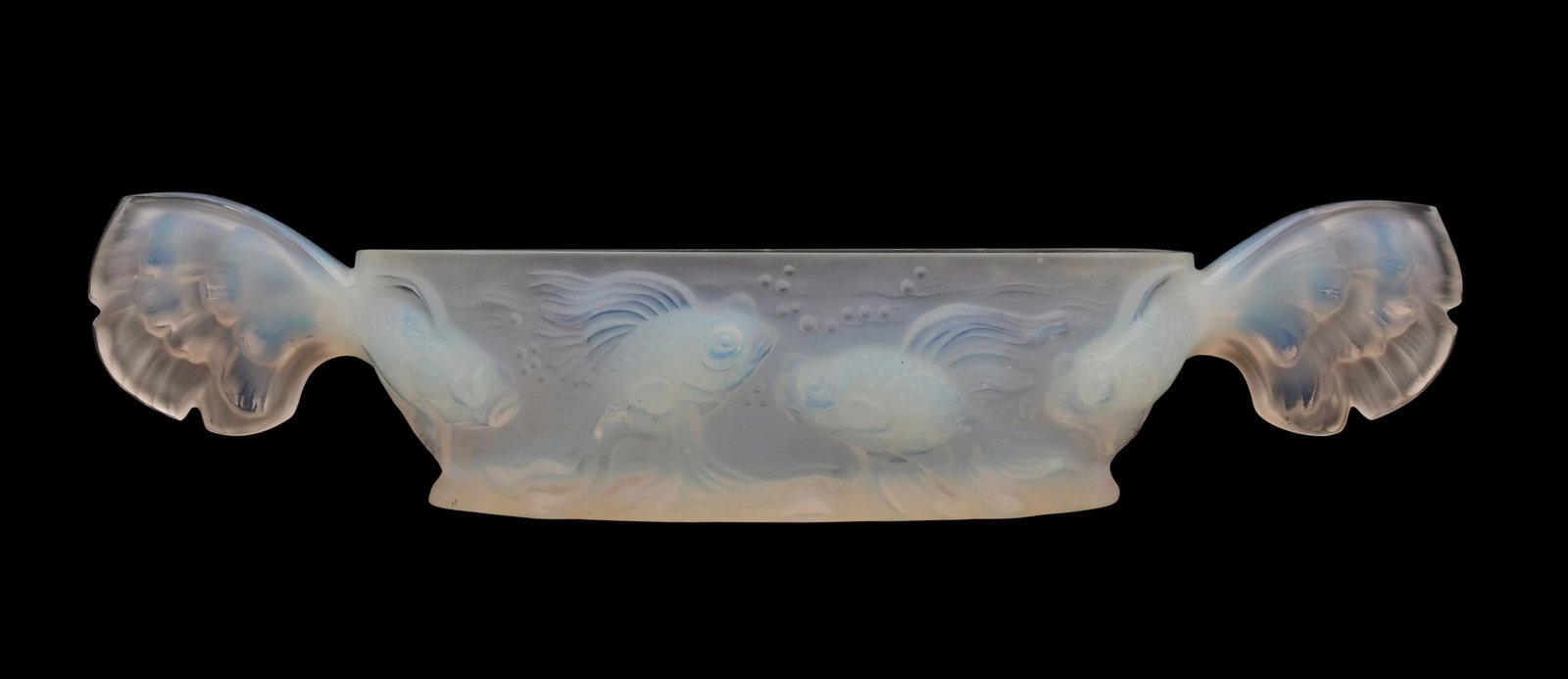 Verlys Art Deco Opalescent Glass Bowl with Fish: Osborne Art Nouveau Porcelain Two-Handled Centerpiece early 20th century signed "Osborne" 6 1/2 x 14 x 10 1/2 inches Provenance: Private Collection, Connecticut