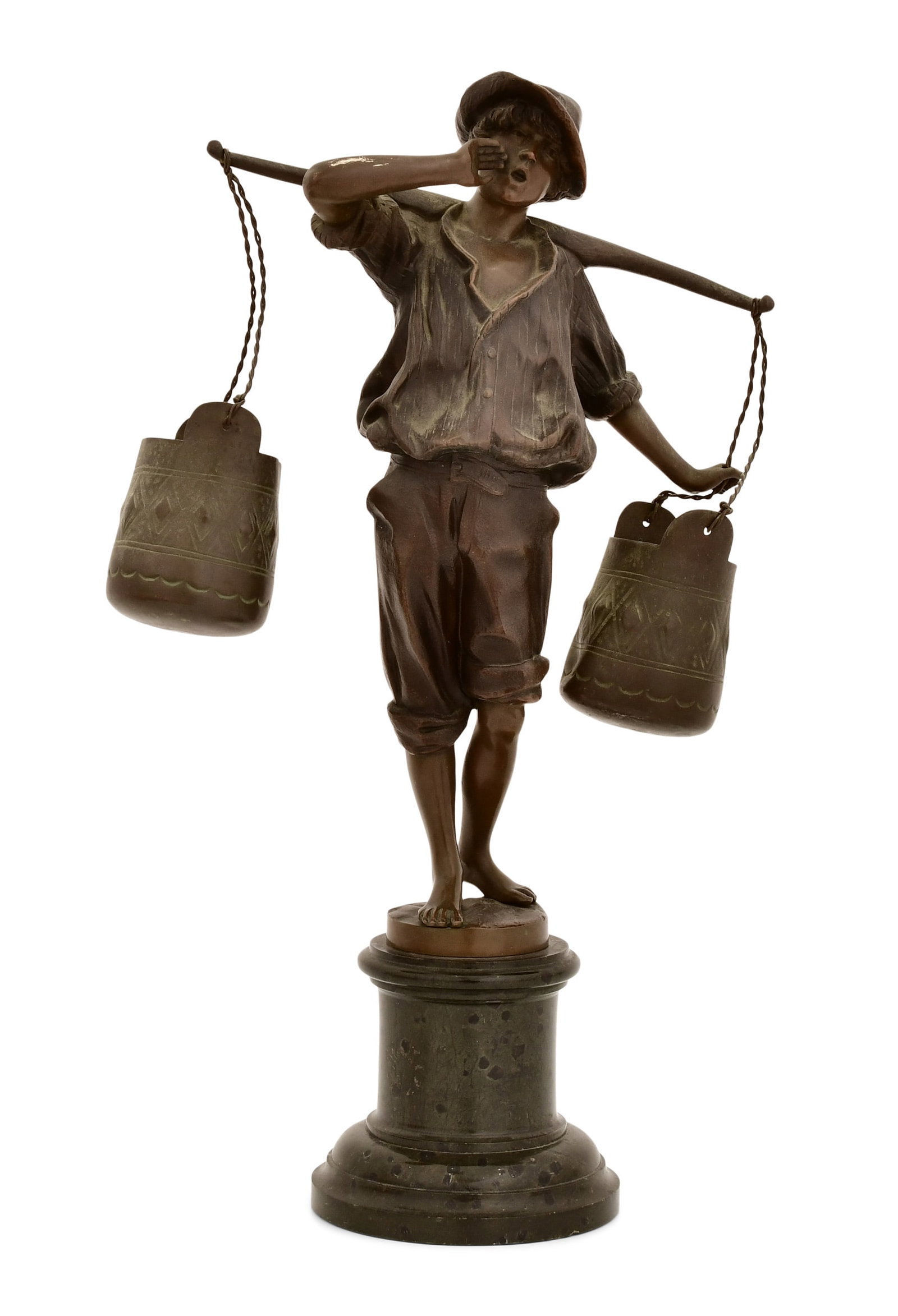 Franz Rosse (German, 1858-1900), "Water Carrier" Bronze Sculpture: Franz Rosse (German, 1858-1900) "Water Carrier" patinated bronze signed and dated "F. Rosse, 1896" 15 1/4 x 8 1/2 x 4 inches Provenance: Private Collection, Buffalo, New York