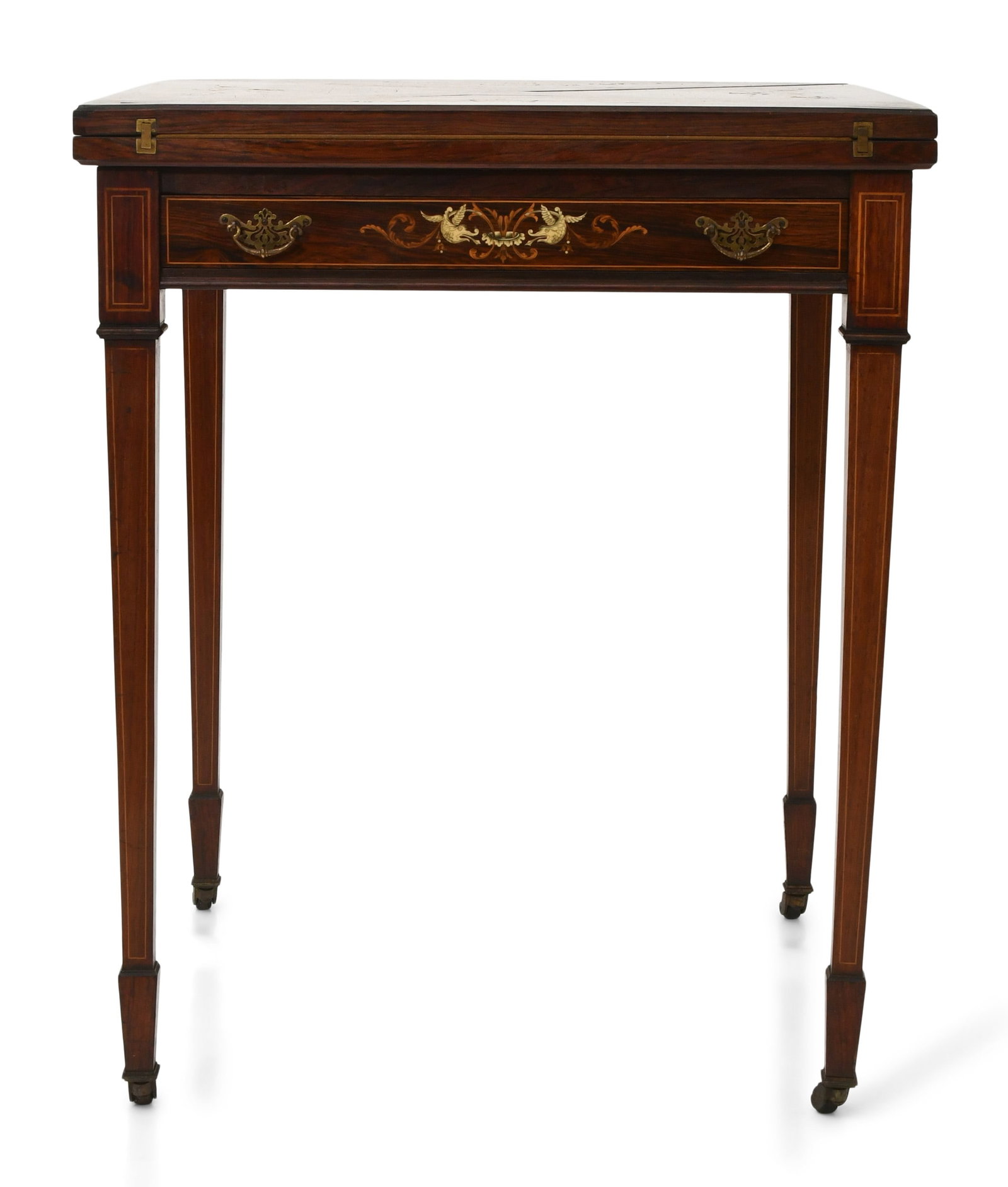 English Inlaid Mahogany Handkerchief / Games Table with Drawer (1 of 10)