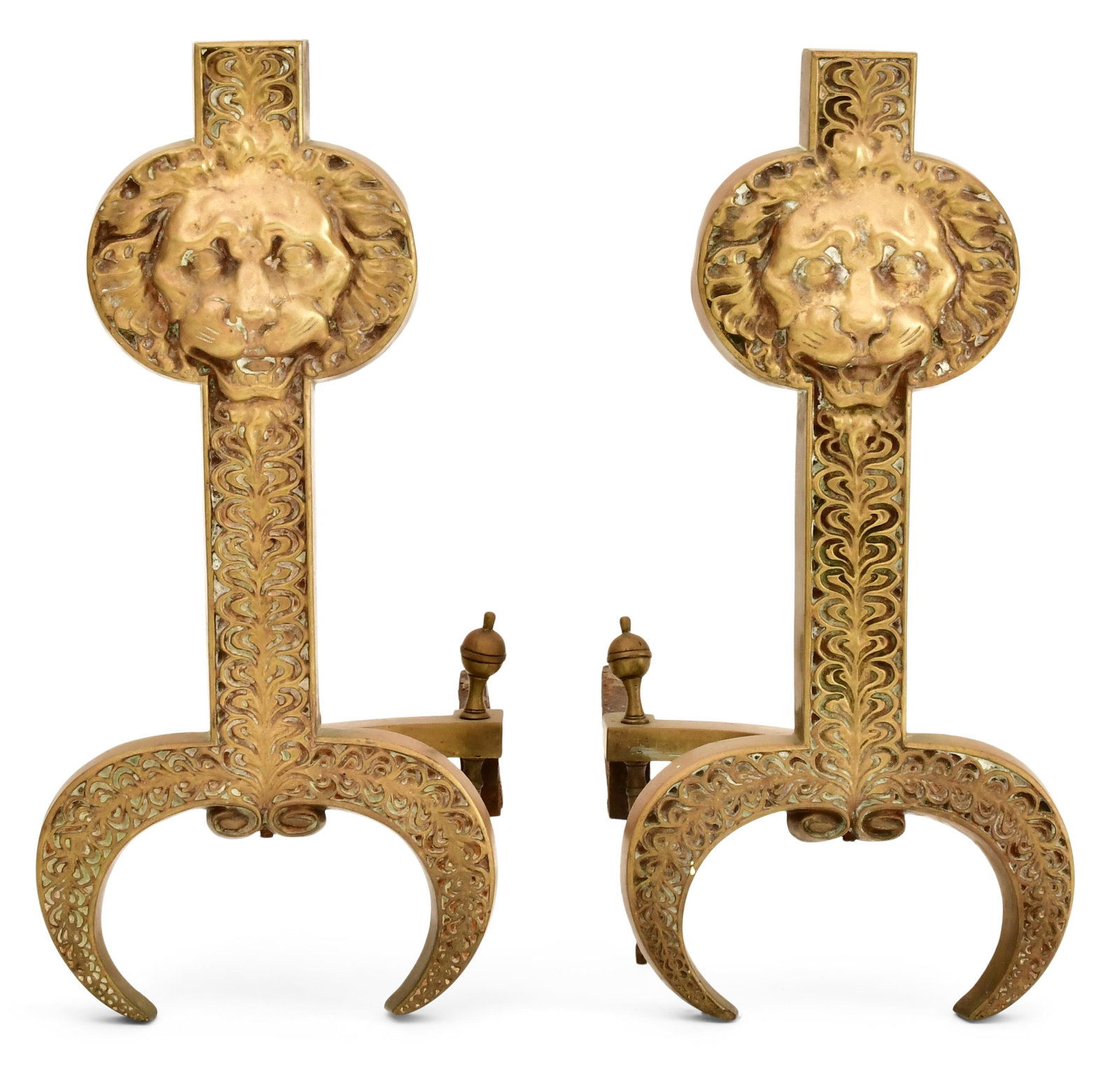 A Pair of American Gilt Bronze Andirons with Lion Heads (1 of 3)