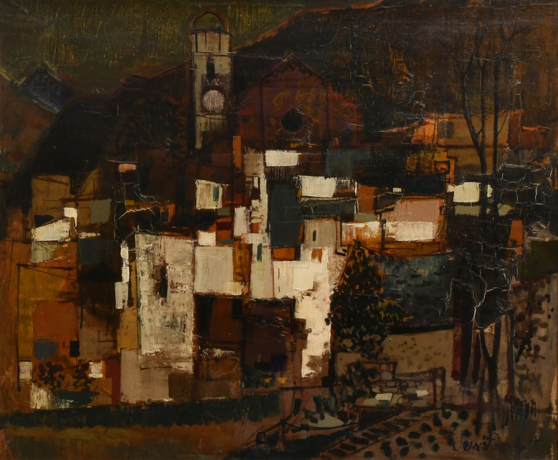 Robert Vernet-Bonfort (French, 1934-2017), European Cityscape: John Danner Mfg. Co. Oak Revolving Bookcase circa 1900 signed with firm's mark 43 1/2 x 21 x 21 inches