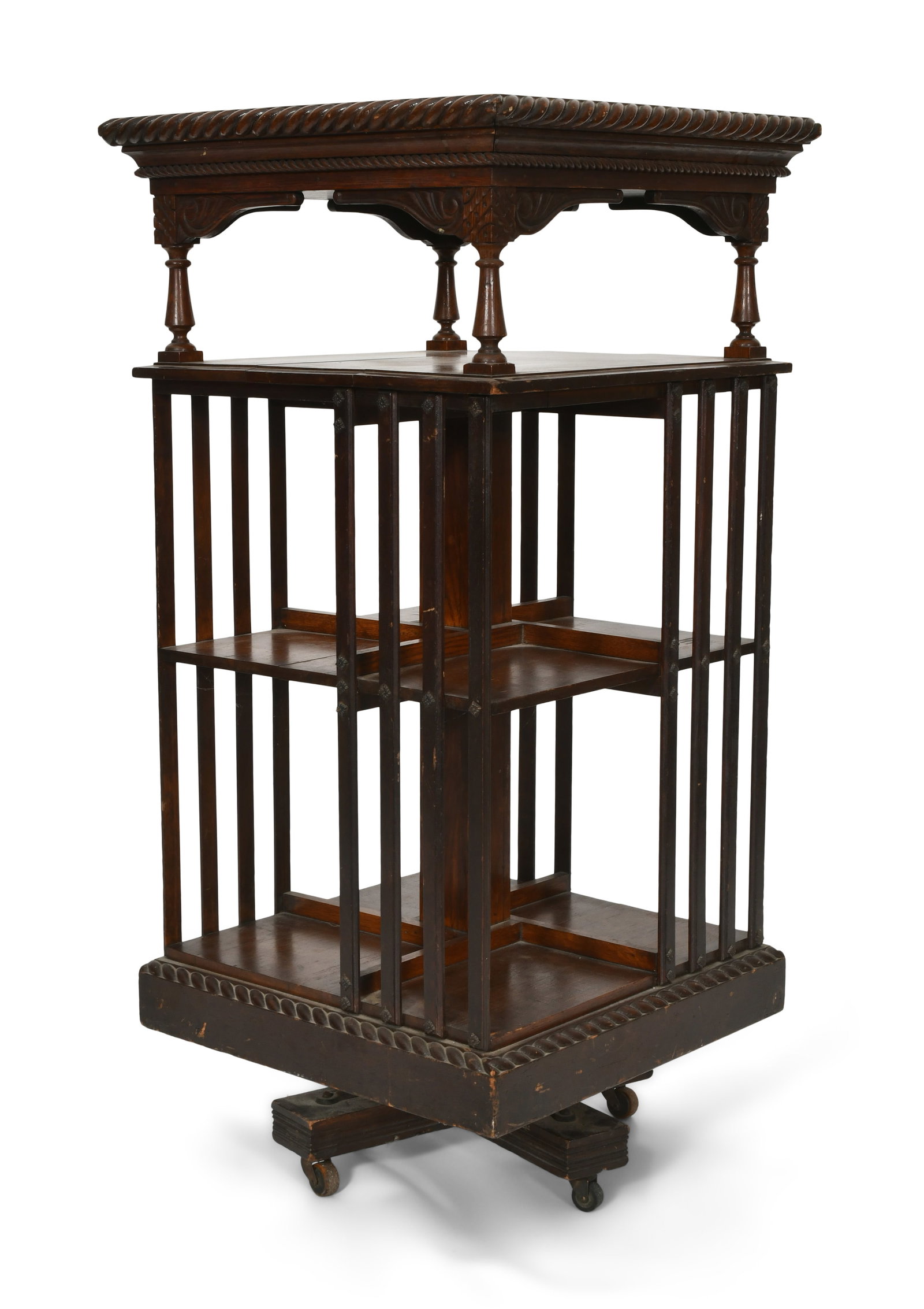 John Danner Mfg. Co. Oak Revolving Bookcase: Attributed to George J. Henkels (Philadelphia, 19th Century) Rococo Revival Parlor Chair circa 1865 laminated rosewood 37 1/2 x 16 x 17 inches