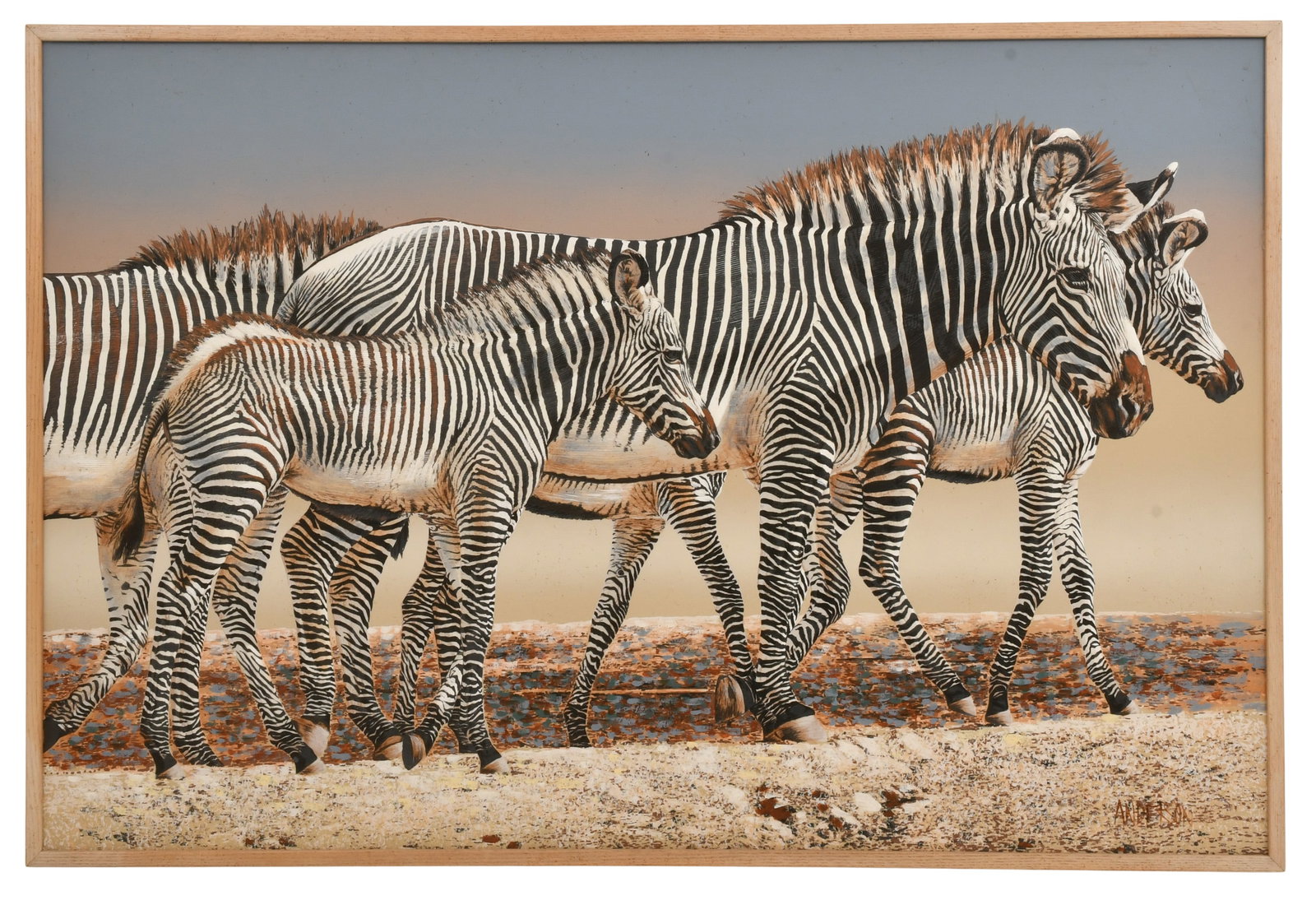 Anderson Design Group, Zebras, Oil & Mixed media on Canvas, Signed "Anderson": Marblehead Pottery Vase early 20th century glazed earthenware impressed "MP" with ship 6 x 7 inches Provenance: Private Collection, New York Other Notes: Fontaine's Auction Gallery can arrange ship