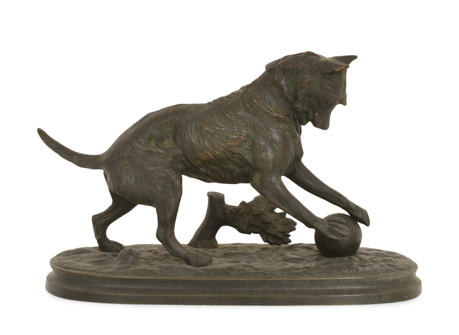 Arthur Waagen (German, 1833-1898), Dog Playing with Ball Bronze Sculpture: Arthur Waagen (German, 1833-1898) Dog Playing with Ball patinated bronze sculpture signed "Waagen" 4 1/2 x 7 1/2 x 3 inches Provenance: Property from an Important Northeast Collection Other Notes: