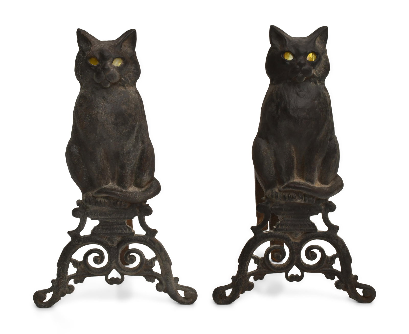 A Pair of Cast Iron Cat Andirons with Glass Eyes (1 of 1)